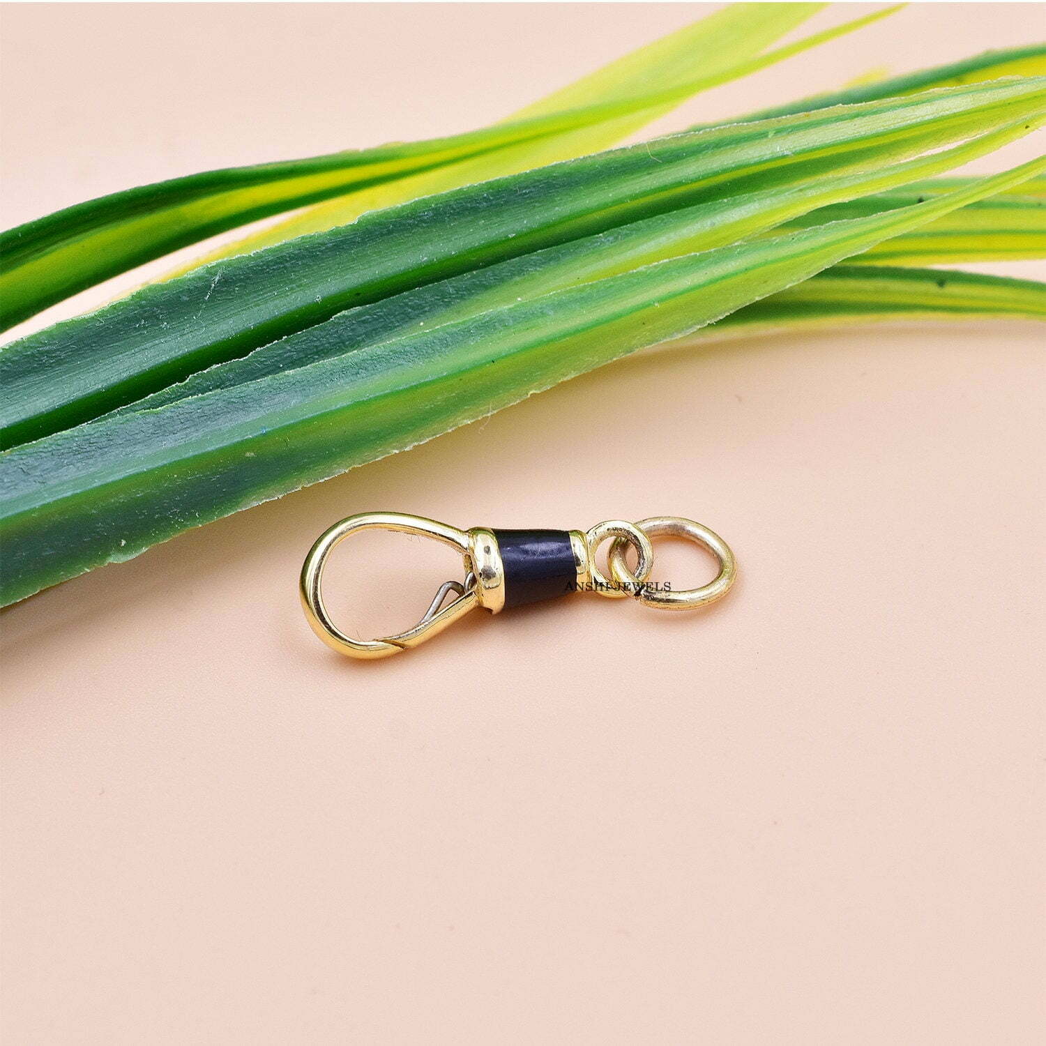 14k Solid Gold Swivel Clasp Lock, Enamel Swivel Clasp Lock, Green Enamel Charm Lock, Connector Swivel Lock - Image 4