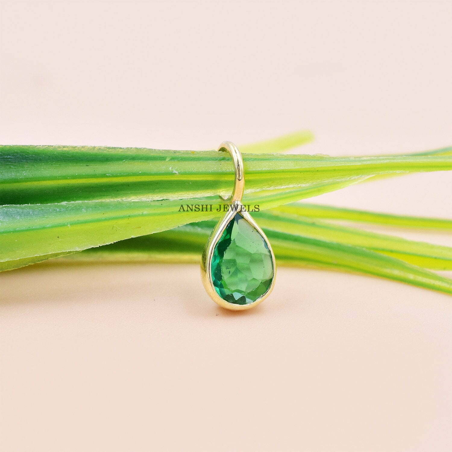 Emerald Drop Gold Charm