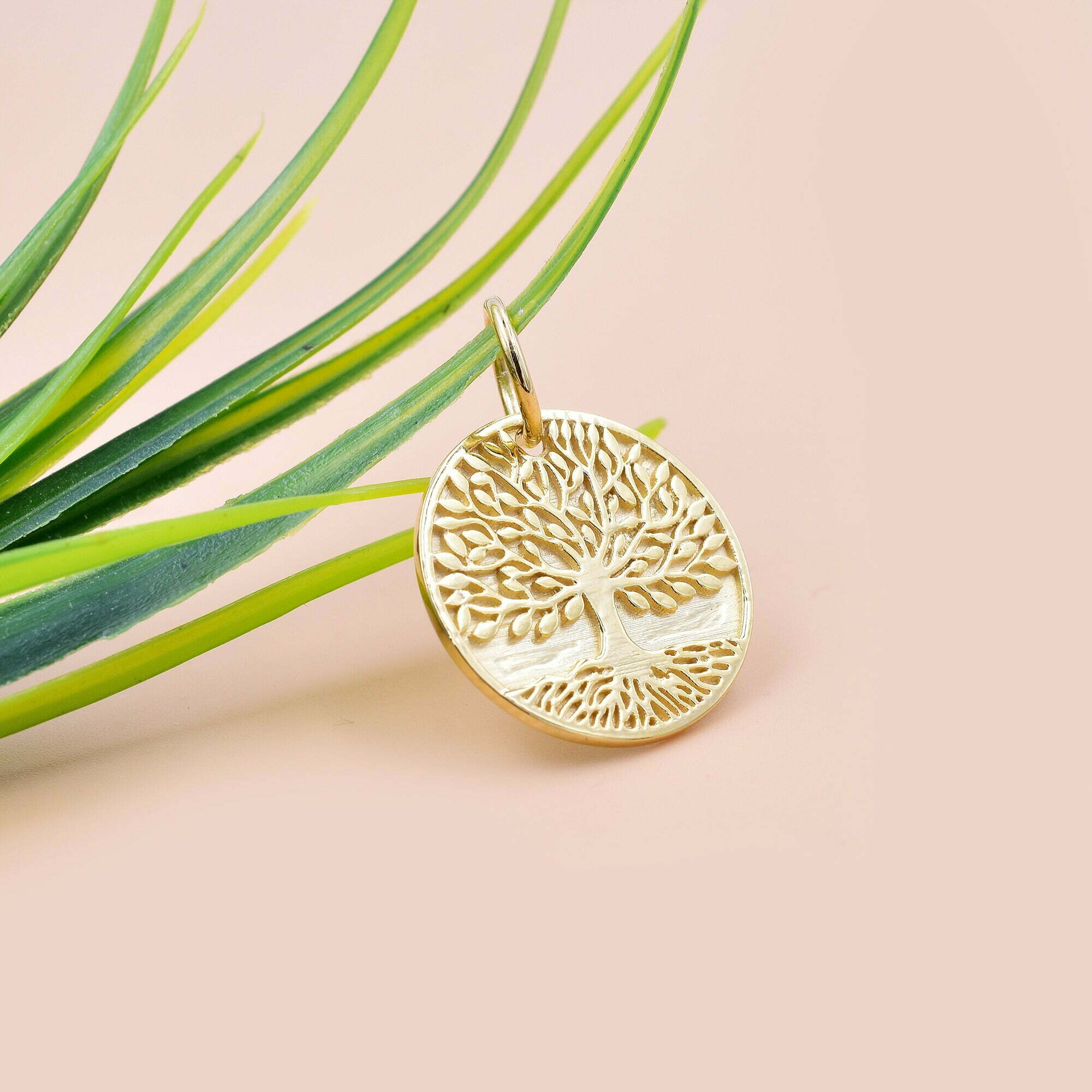 14K Yellow Gold Lucky Tree Charm, Gold Tree Of Life Charm, Victorian Lucky Tree Charm - Image 3