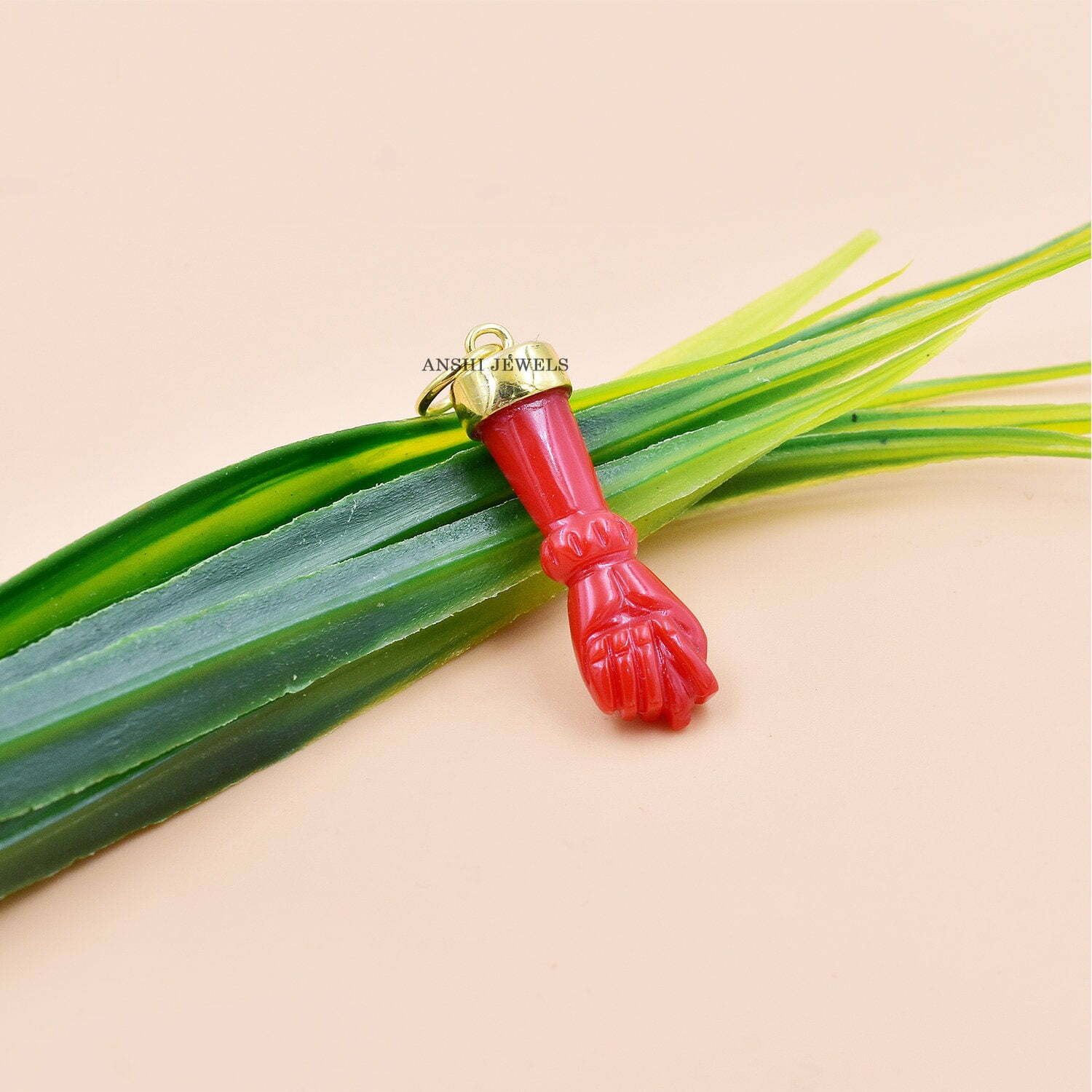 14K Yellow Gold Plated Figa Charm, Coral Figa Charm Pendant, Designer Figa Pendant - Image 5