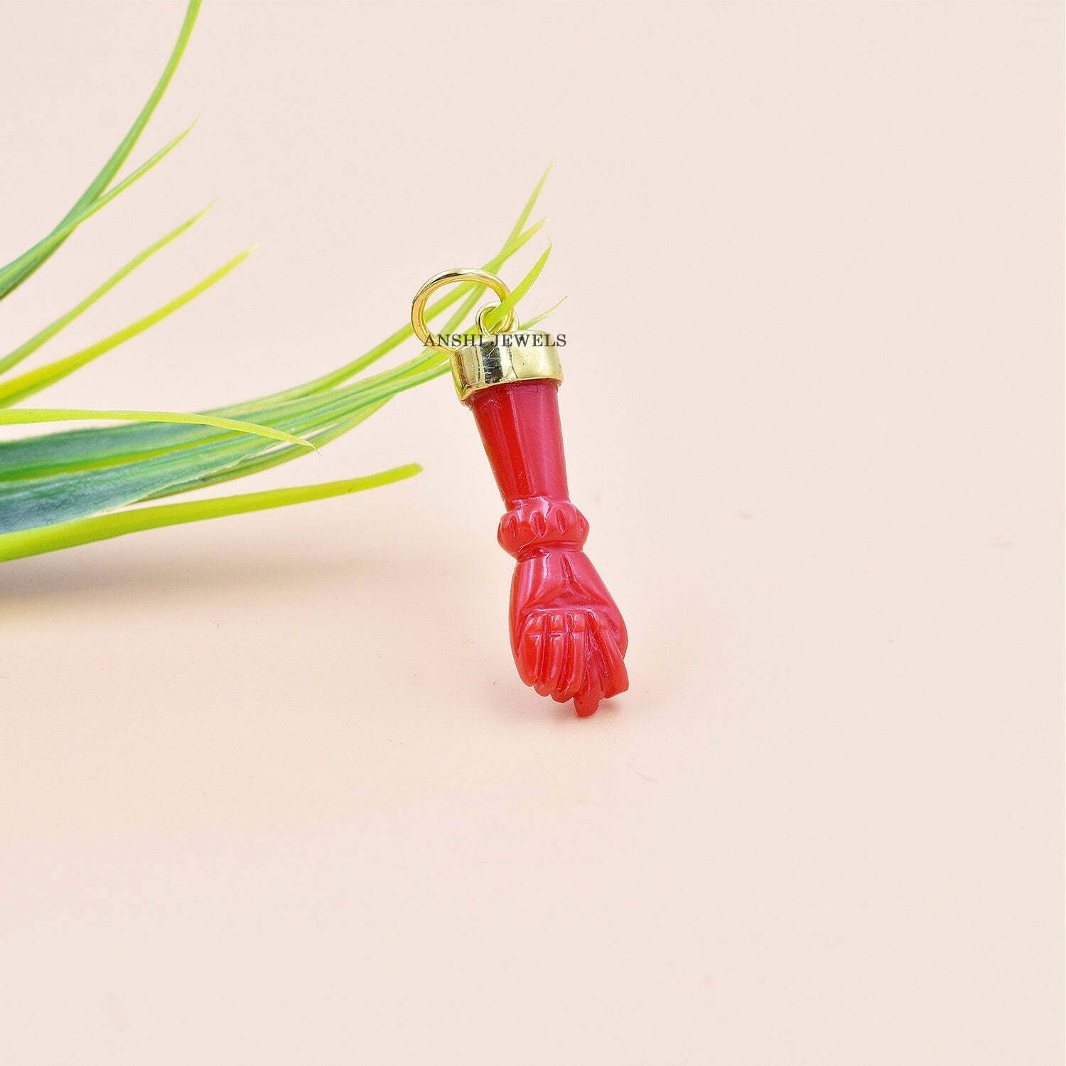 14K Yellow Gold Plated Figa Charm, Coral Figa Charm Pendant, Designer Figa Pendant