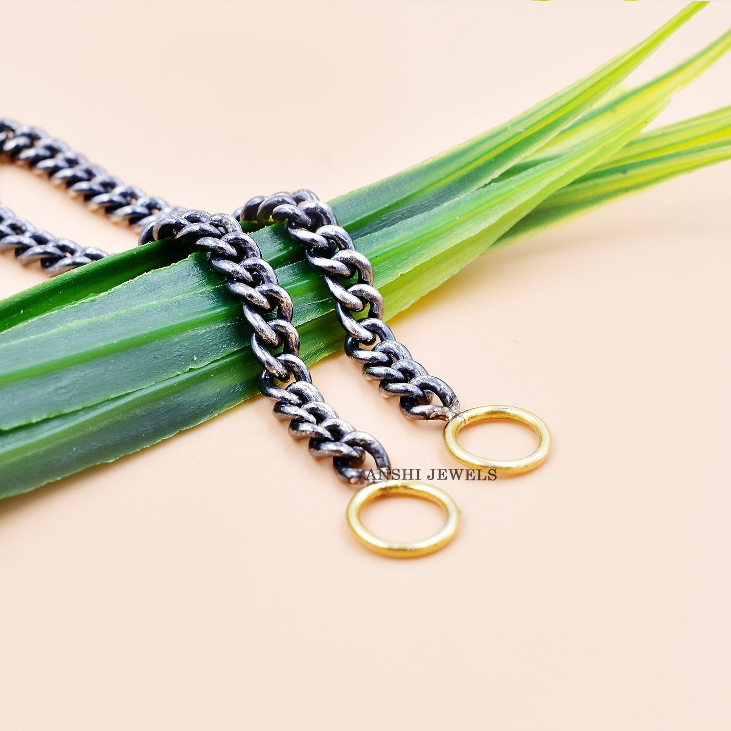 Gray Plated Chain Bracelets, Yellow Gold Ring & Gray Link Bracelet, Woman Chain Bracelets - Image 3