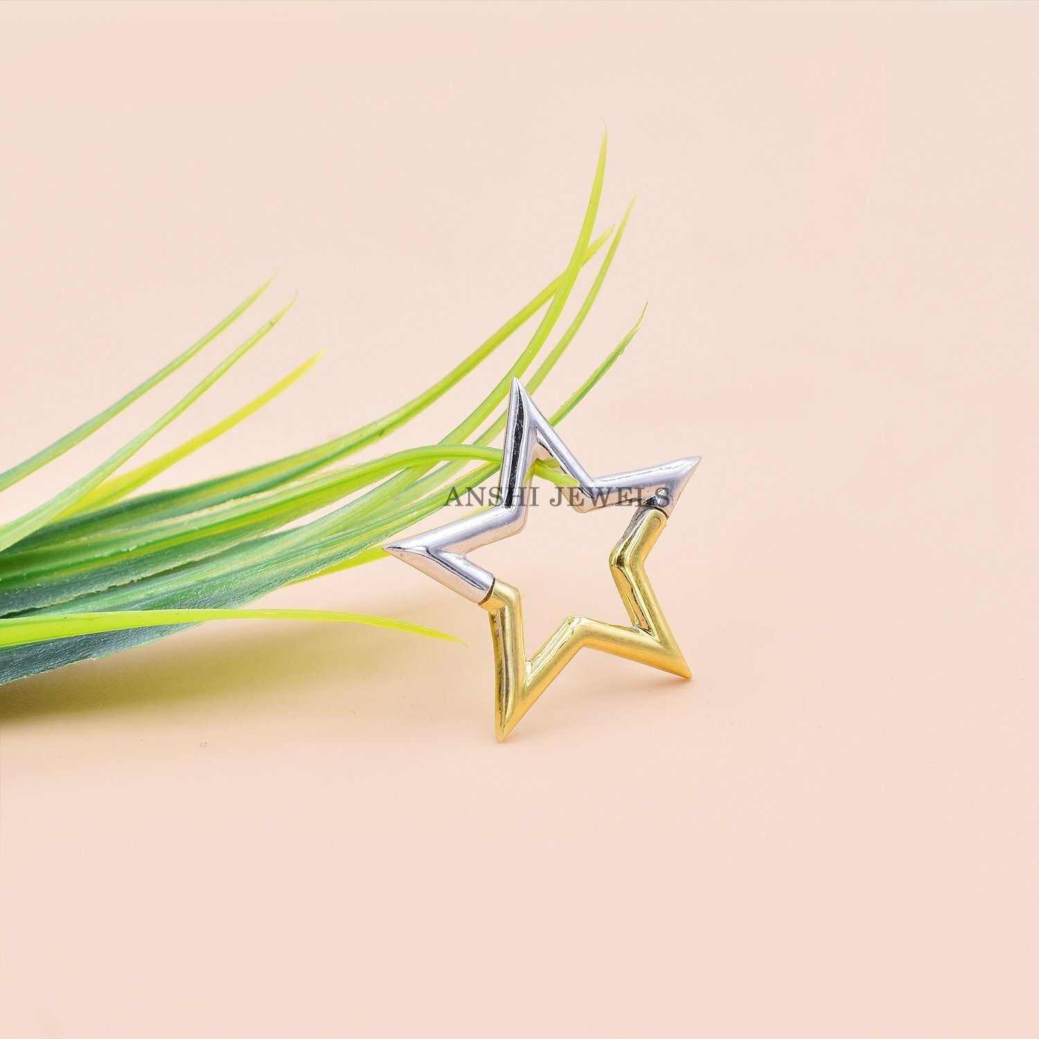 14K Yellow Gold Plated Star Clasp Lock, Half Gold & Half Silver Star Clasp Lock, Wholesale Designer Push Lock - Image 3
