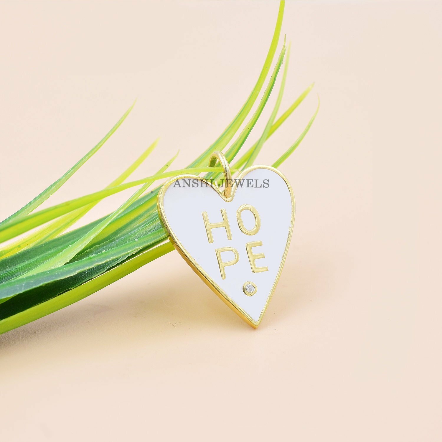 Hope Heart Charm Pendant, Diamond Heart Pendant, Blue Enamel Heart Pendant - Image 6