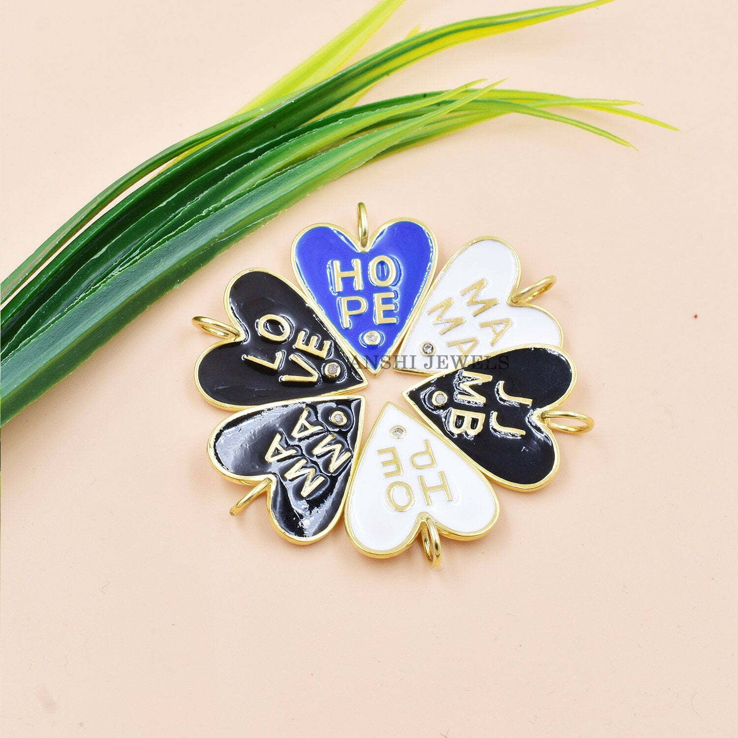 Hope Heart Charm Pendant, Diamond Heart Pendant, Blue Enamel Heart Pendant - Image 3