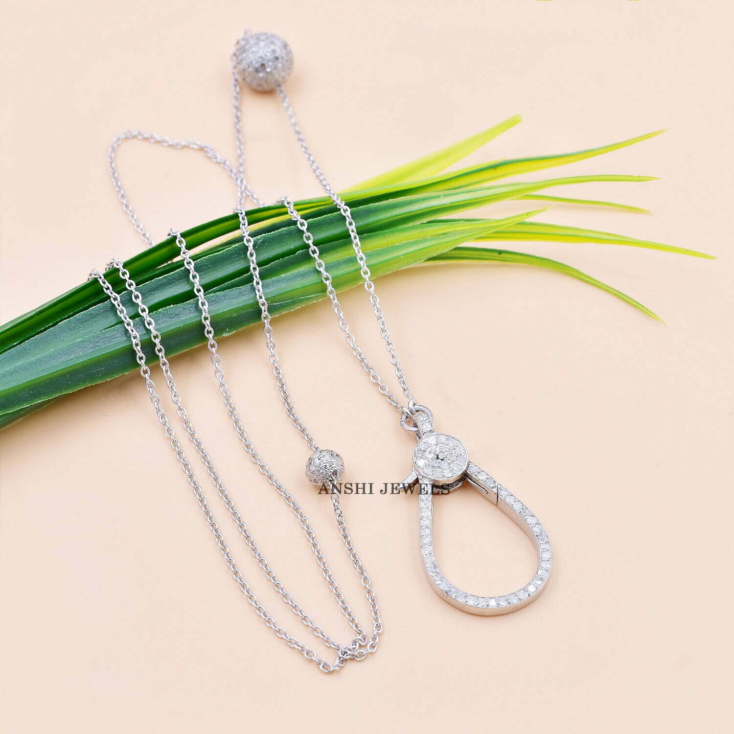 Single Cut Diamond Beads & Clasp Lock, 925 Silver Curb Chain Necklace - Image 2