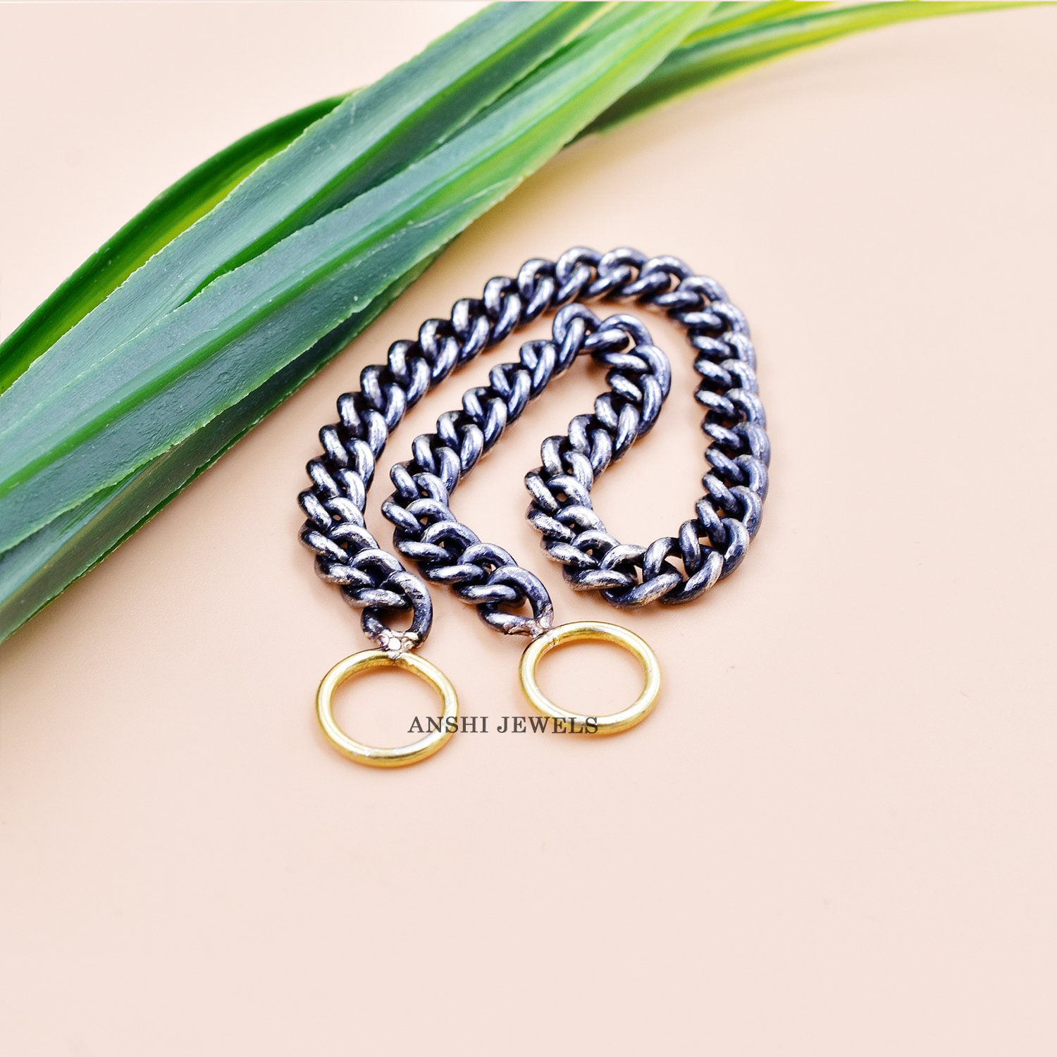Gray Plated Chain Bracelets, Yellow Gold Ring & Gray Link Bracelet, Woman Chain Bracelets - Image 2