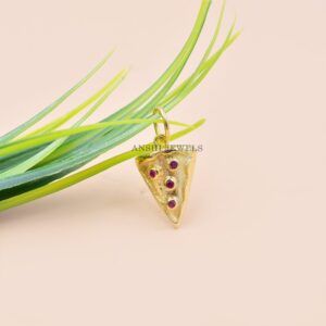 14K Yellow Gold Plated Pizza Slice Charm, Pink CZ Pizza Slice Charm