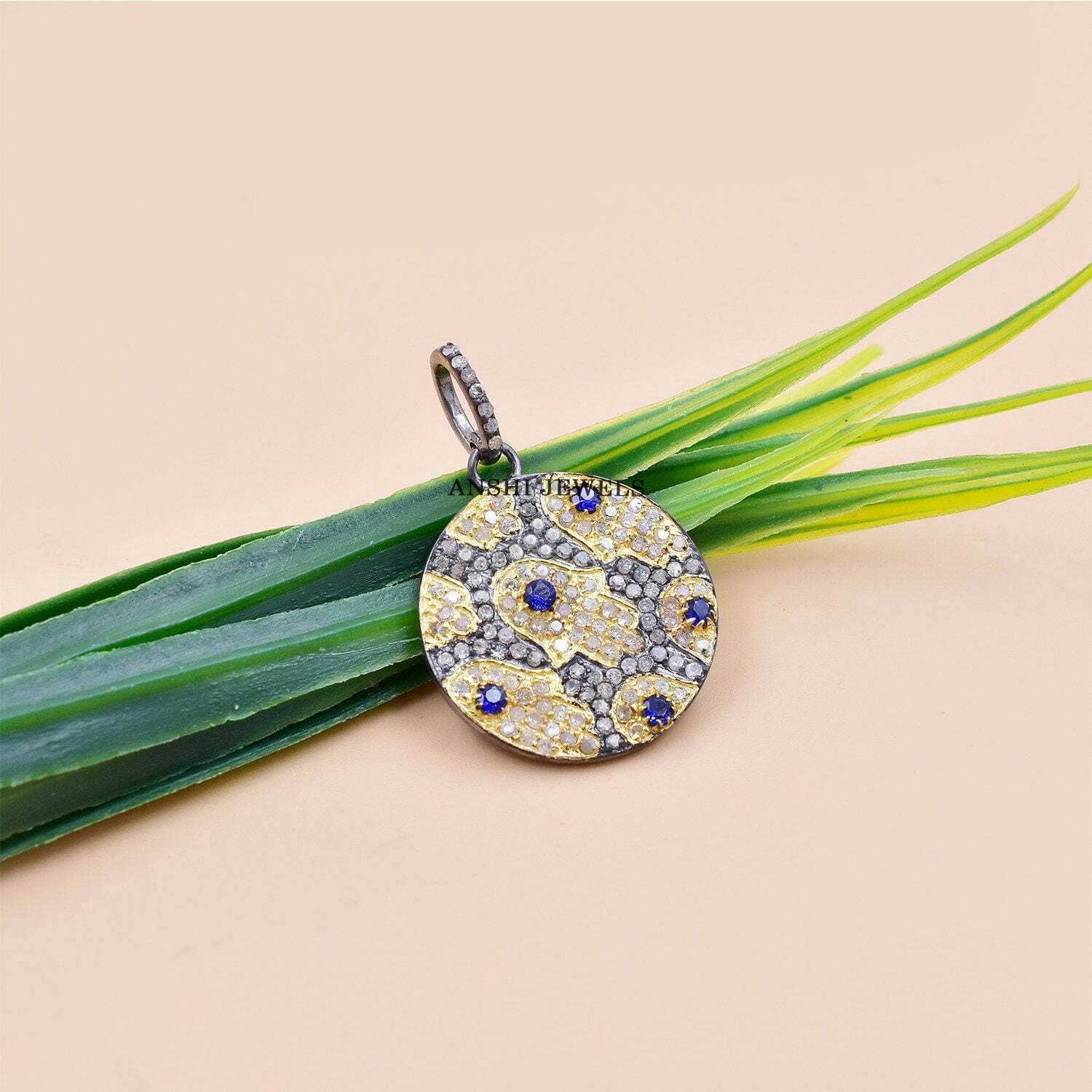 925 Silver Pendant, Designer Pendant, Diamond Hamsa Pendant, Diamond Hamsa Pendant - Image 2