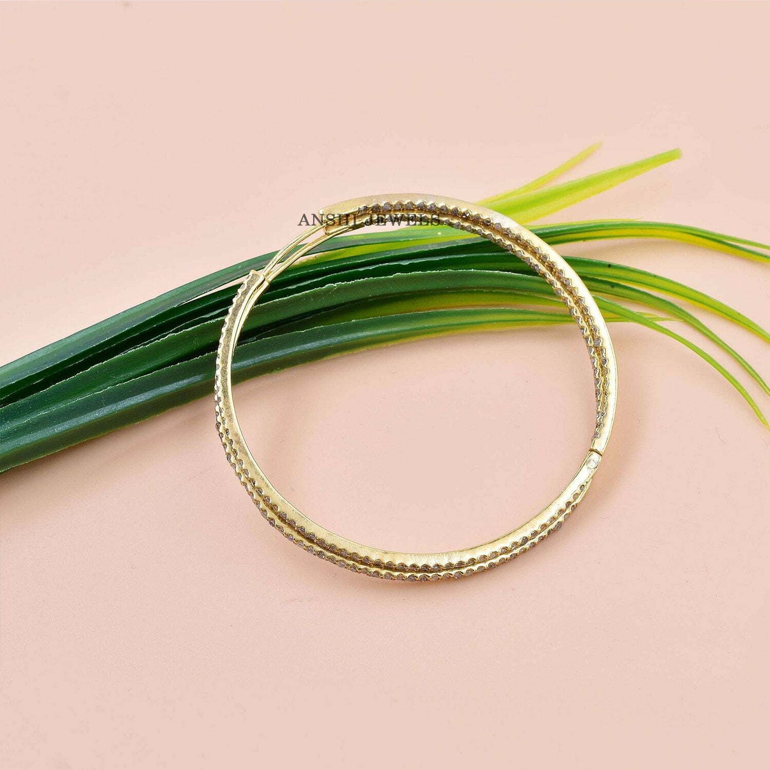 Single Cut Diamond Earring, 14K Yellow Gold Plated Hoop Earring, Push Back Earring, Women Earring - Image 5