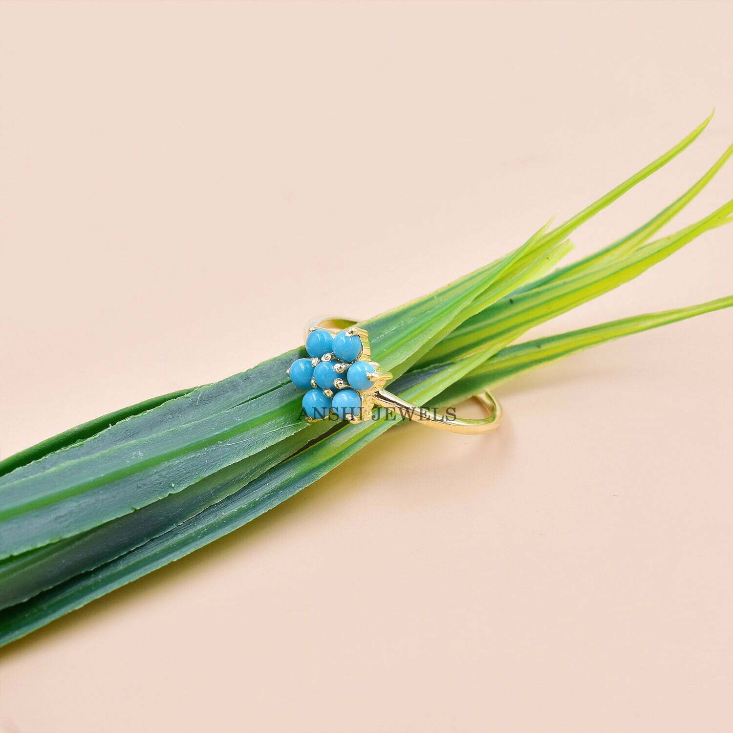 Turquoise Band Ring, 14K Gold Vermeil Band Ring, Women Turquoise Ring, Thin Turquoise Band Ring - Image 3
