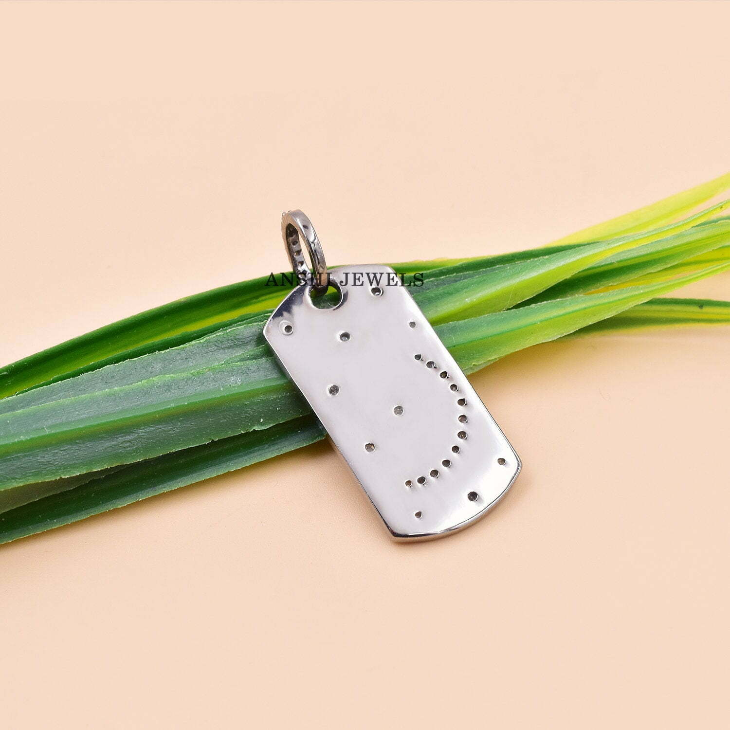 Single Cut Diamond Dog Tag Pendant, Half Moon Diamond Pendant, Diamond Mini Stars Pendant - Image 2