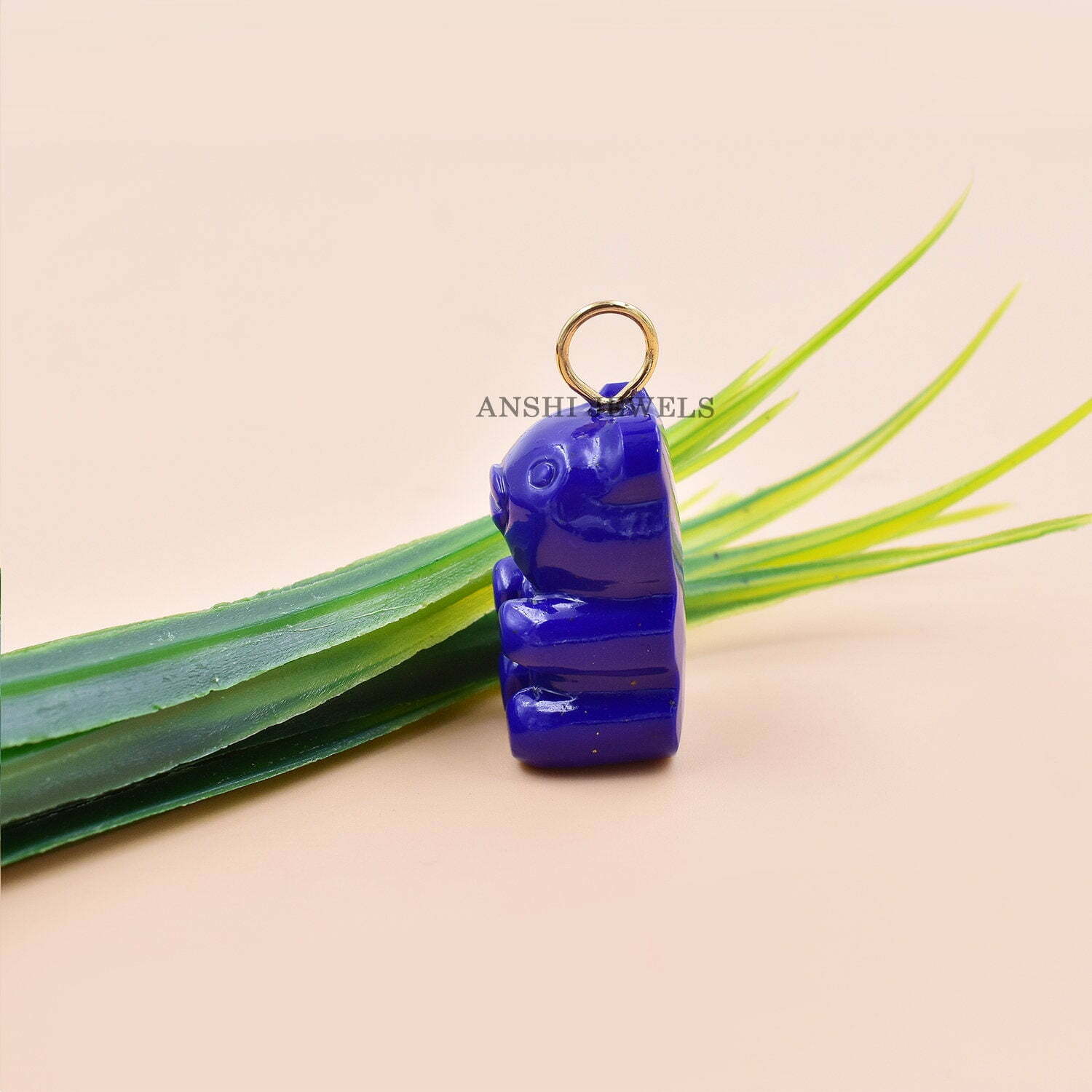 9K Yellow Gold Loop Bear Pendant, Lapis Lazuli Teddy Bear Pendant, Crystal Teddy Bear Pendant, Gift For Her - Image 4