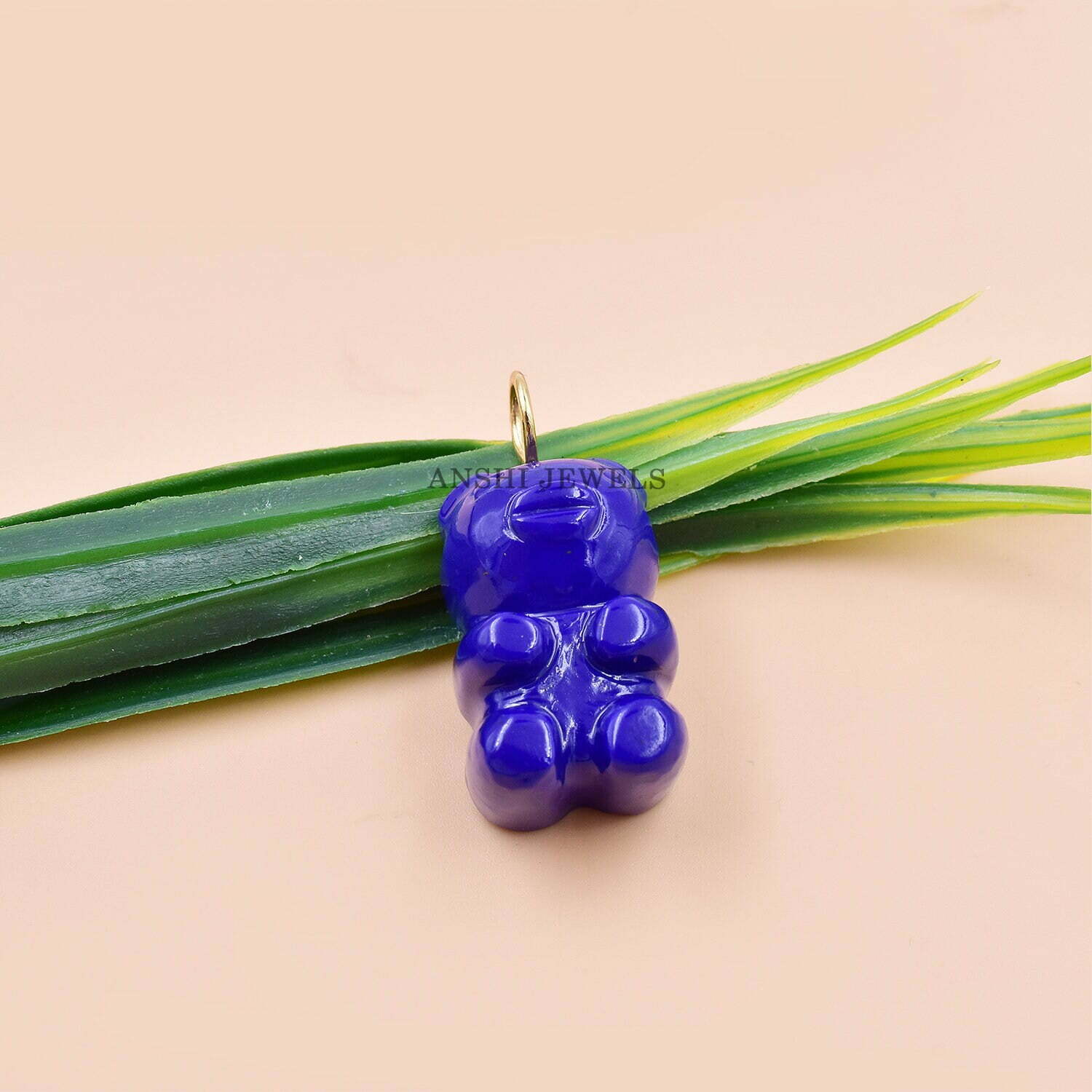 9K Yellow Gold Loop Bear Pendant, Lapis Lazuli Teddy Bear Pendant, Crystal Teddy Bear Pendant, Gift For Her - Image 3