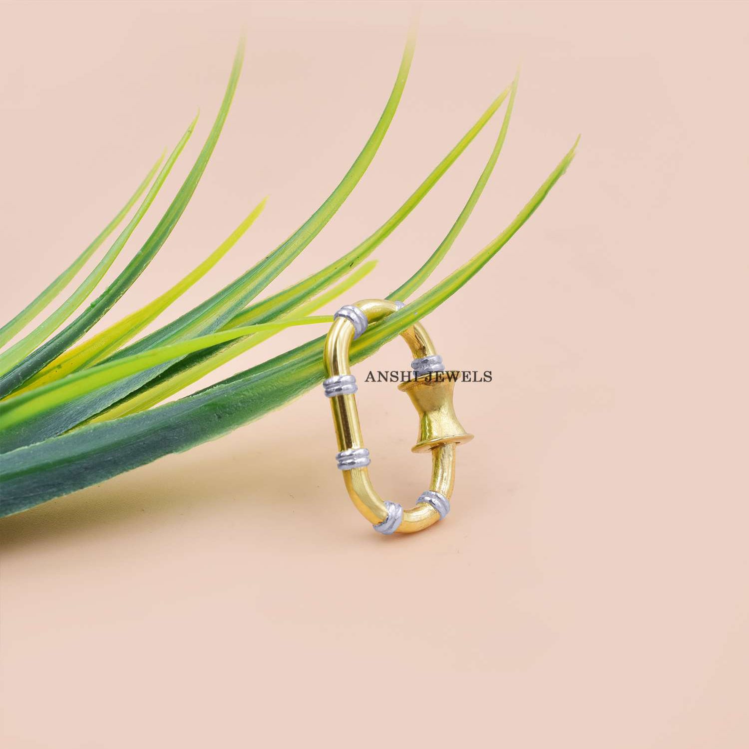 Gold Plated & Silver Bamboo Carabiner Lock, Woman Jewelry Connector
