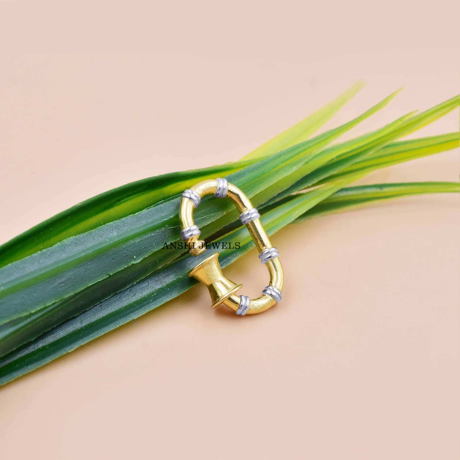 Gold Plated & Silver Bamboo Carabiner Lock, Woman Jewelry Connector - Image 3