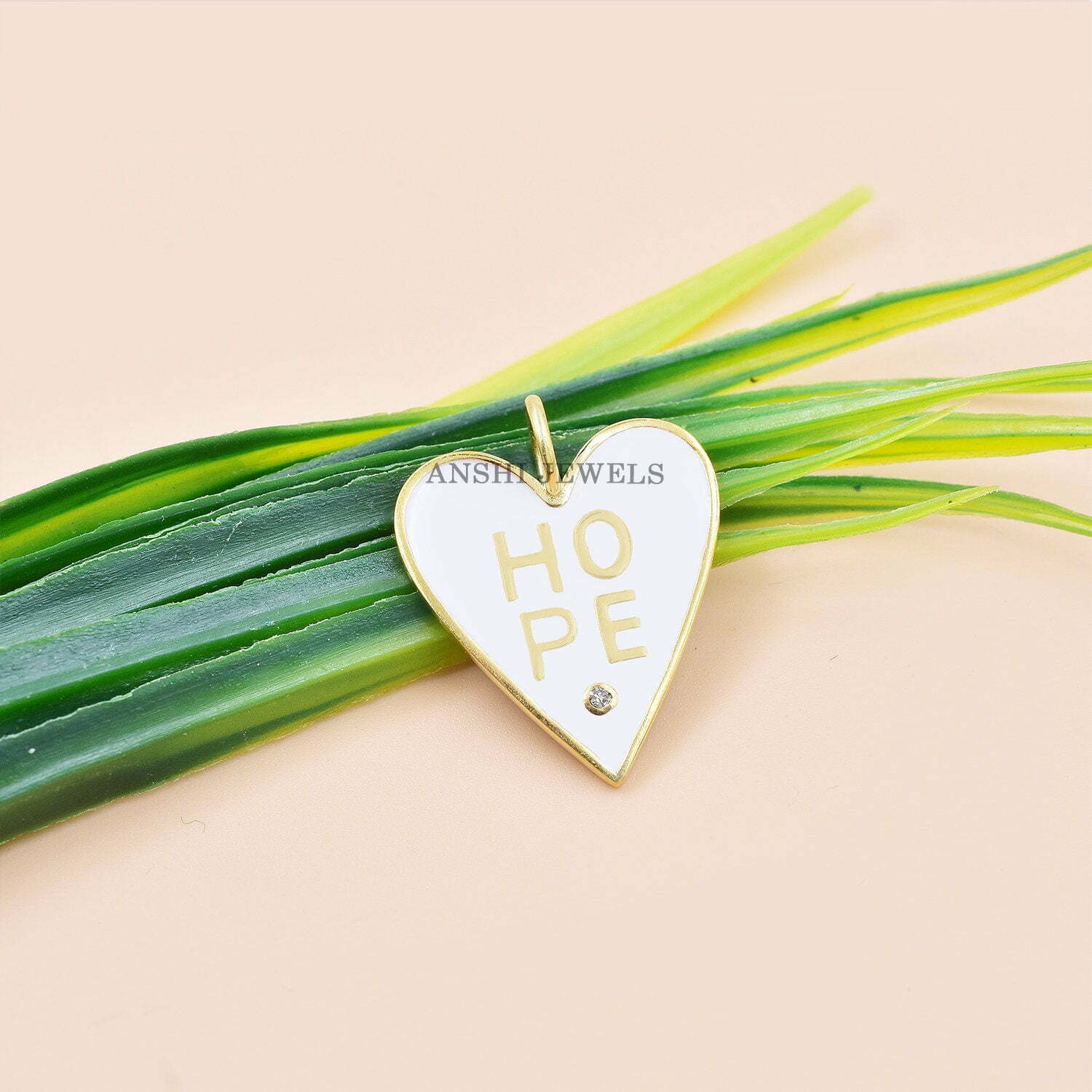 Hope Heart Charm Pendant, Diamond Heart Pendant, Blue Enamel Heart Pendant - Image 4