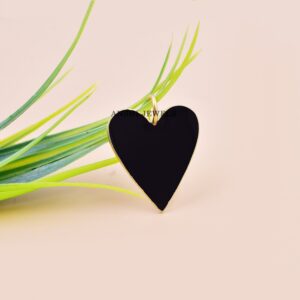 14K Yellow Gold Plated Heart Charm, Black Enamel Heart Charm