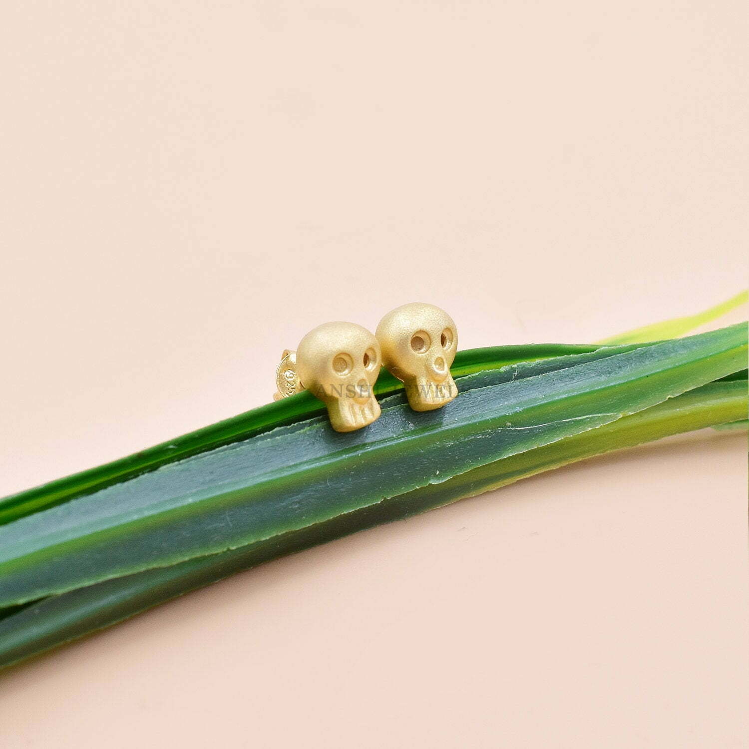 14K Yellow Gold Stud Earring, Gold Matte Finish Skull Stud Earring, Woman Wedding Stud Earring, Gift For Her Stud Earring Jewelry - Image 3