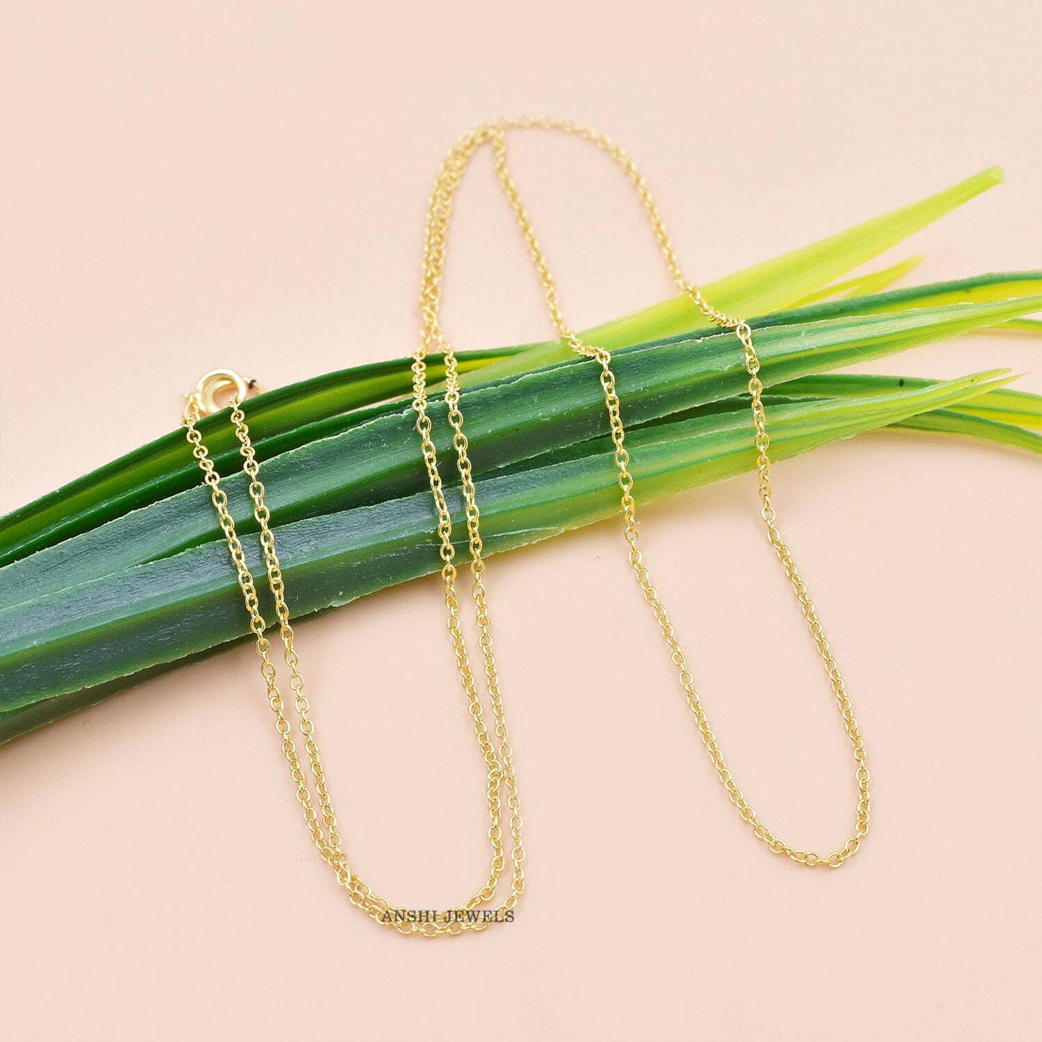 14K Yellow Gold Chain, Thin Gold Chain Necklace, Plain Solid Gold Chain, Mini Gold Necklace