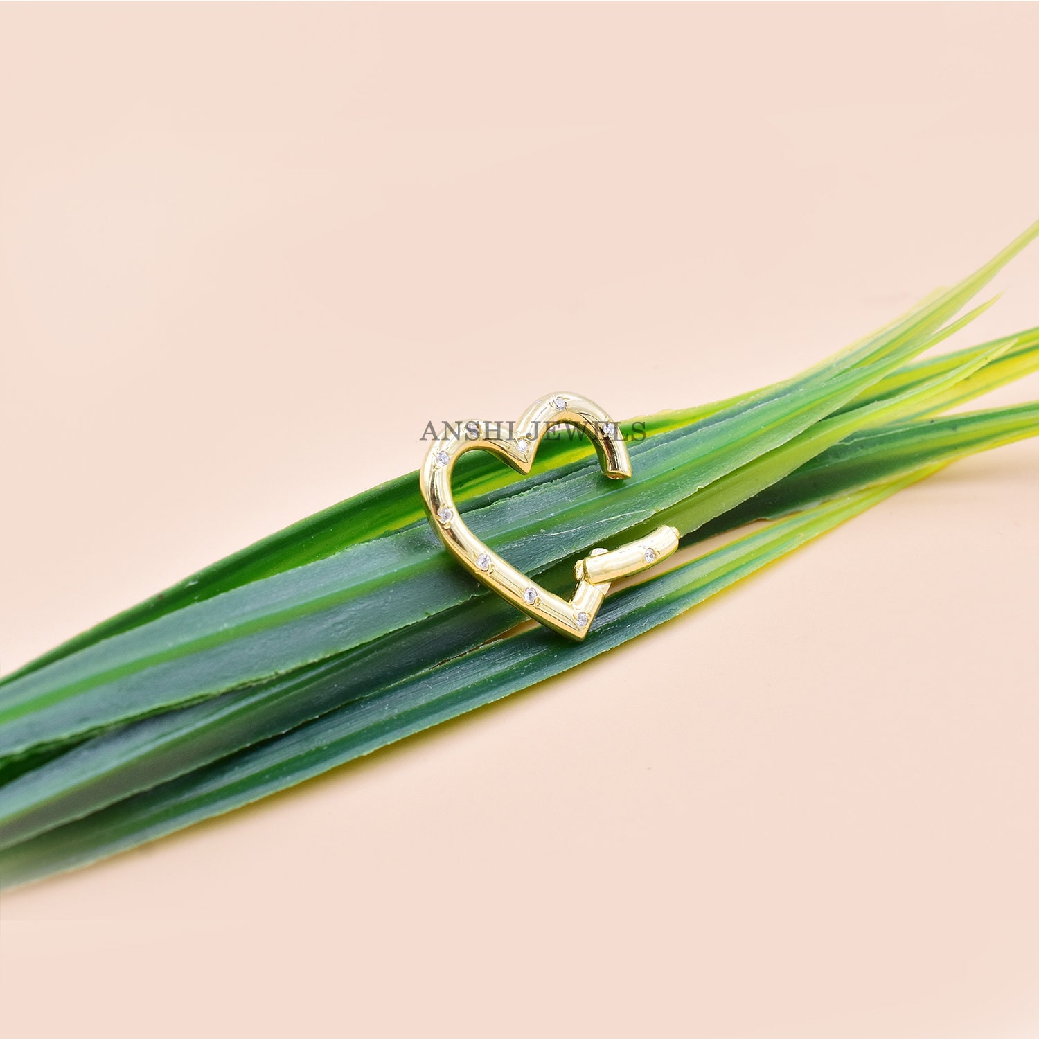 14K Yellow Gold Plated Charm Lock, Diamond Heart Charm Lock, Designer Charm Holder Lock - Image 3