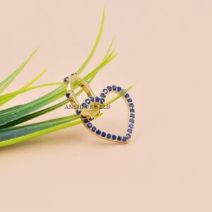 14k Yellow Gold Plated Charm Holder, Blue Sapphire Heart & Clasp Lock Charm, Woman Designer Necklace Charm