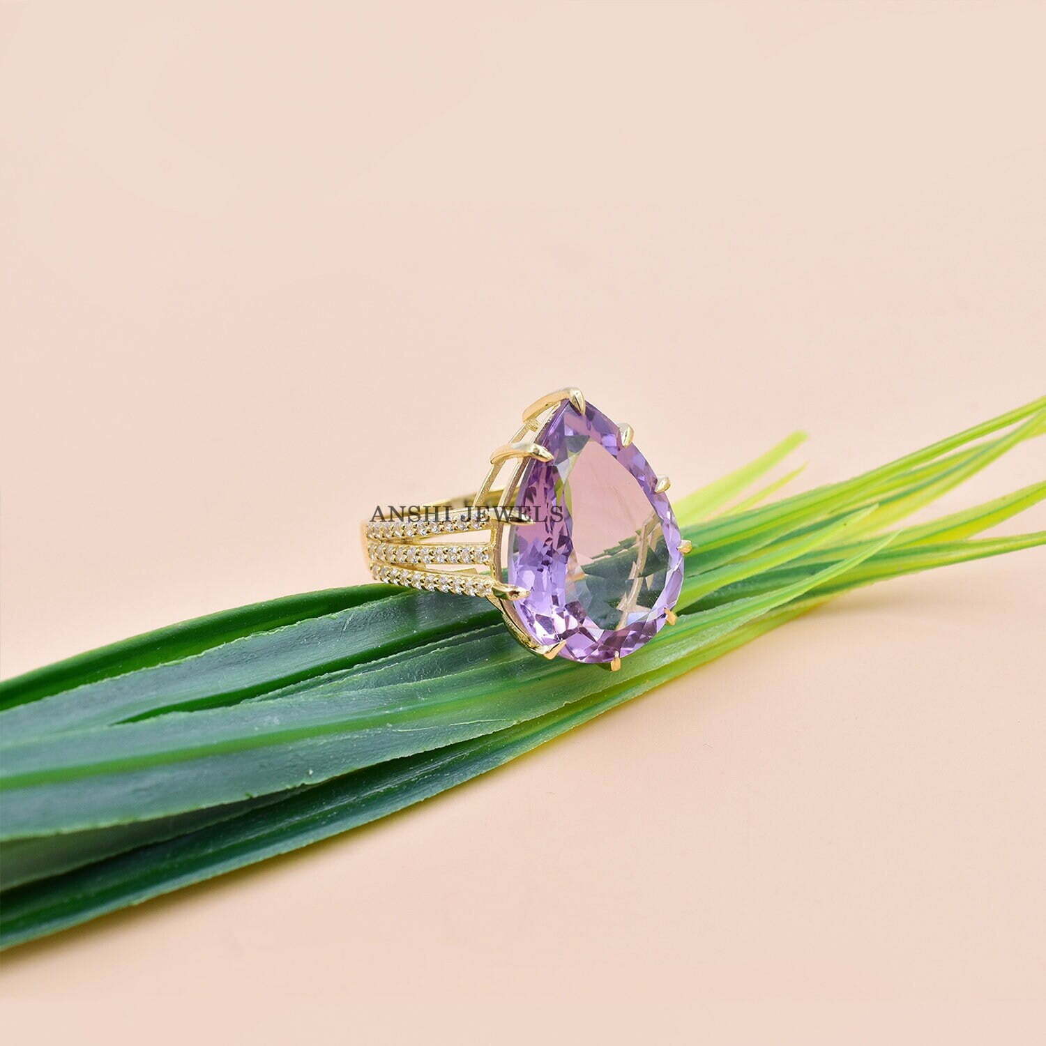 Amethyst Gold Band Ring