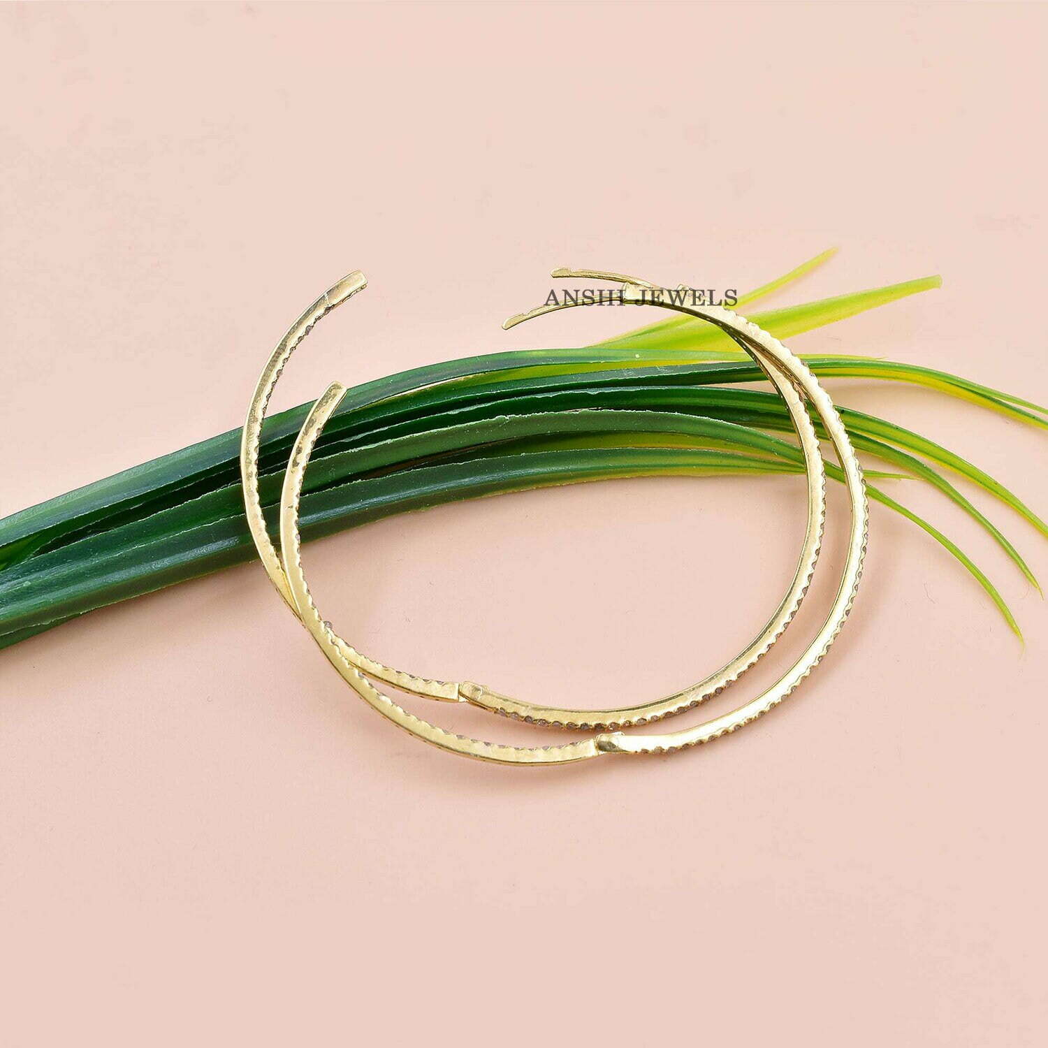 Single Cut Diamond Earring, 14K Yellow Gold Plated Hoop Earring, Push Back Earring, Women Earring - Image 3