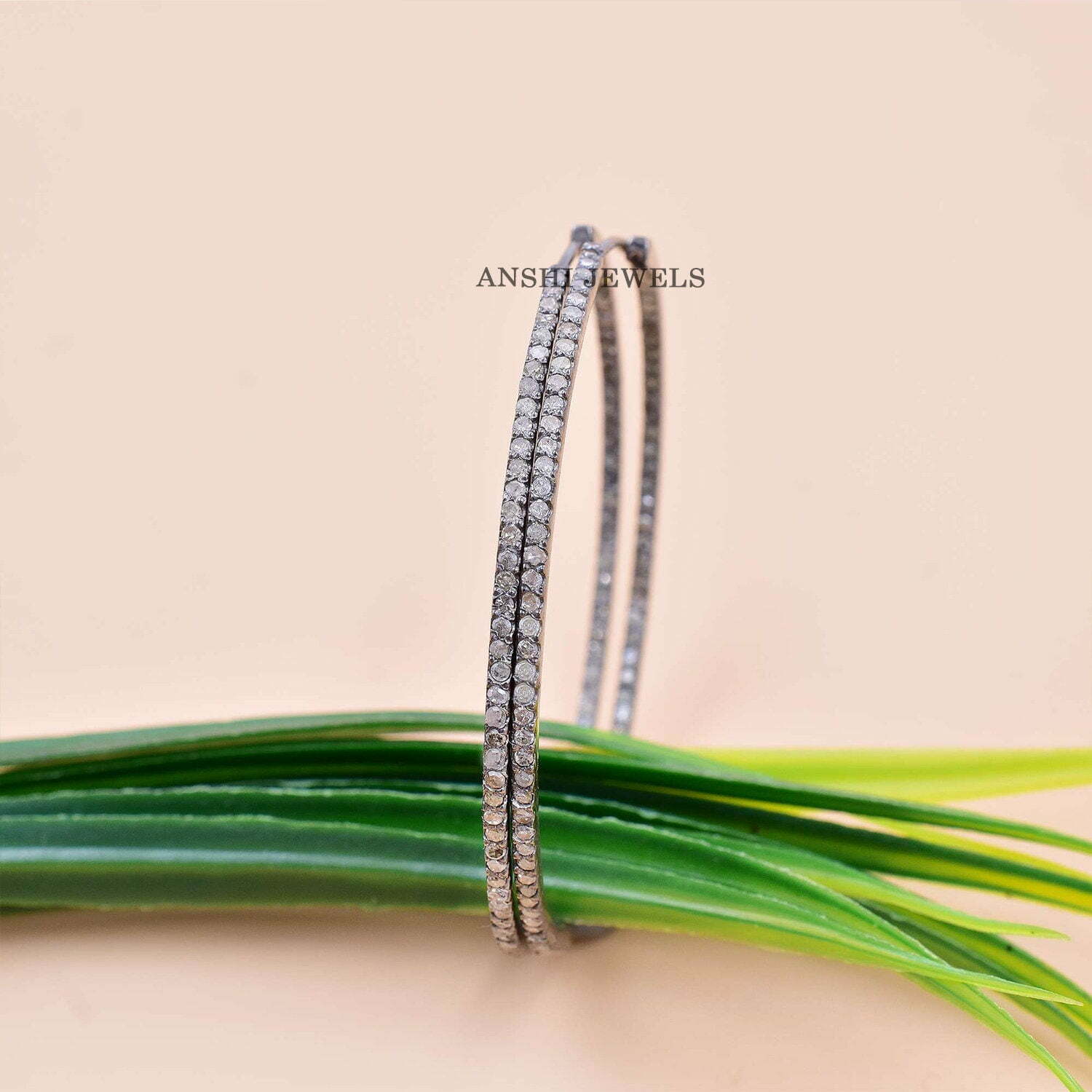 Single Cut Diamond Earring, 14K Yellow Gold Plated Hoop Earring, Push Back Earring, Women Earring - Image 4