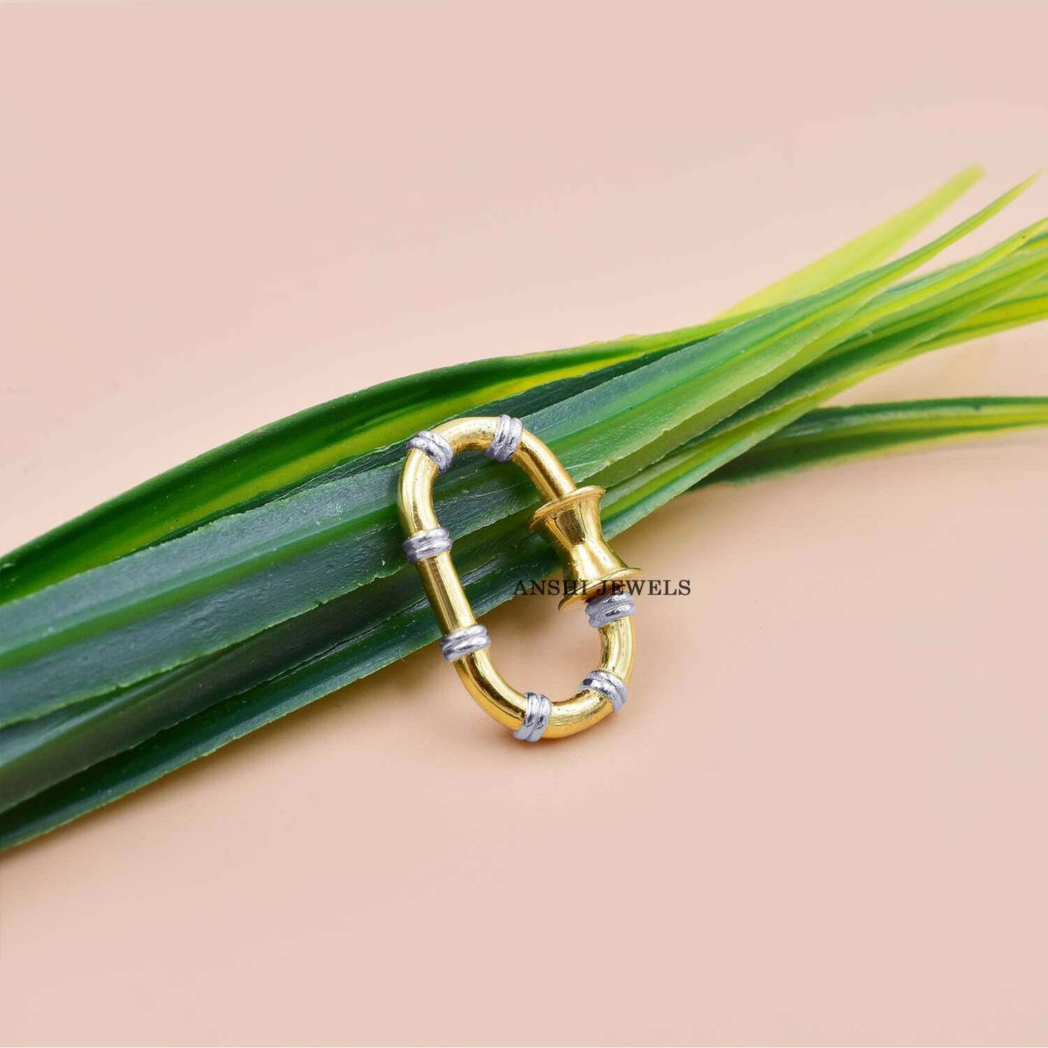 Gold Plated & Silver Bamboo Carabiner Lock, Woman Jewelry Connector - Image 2