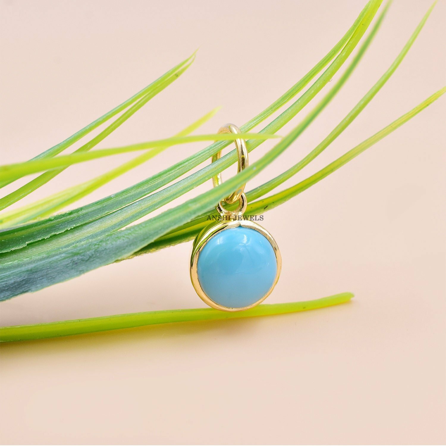 14K Yellow Gold Charm, Turquoise Mini Charm, Woman Mini Charm Jewelry, Gemstone Charm