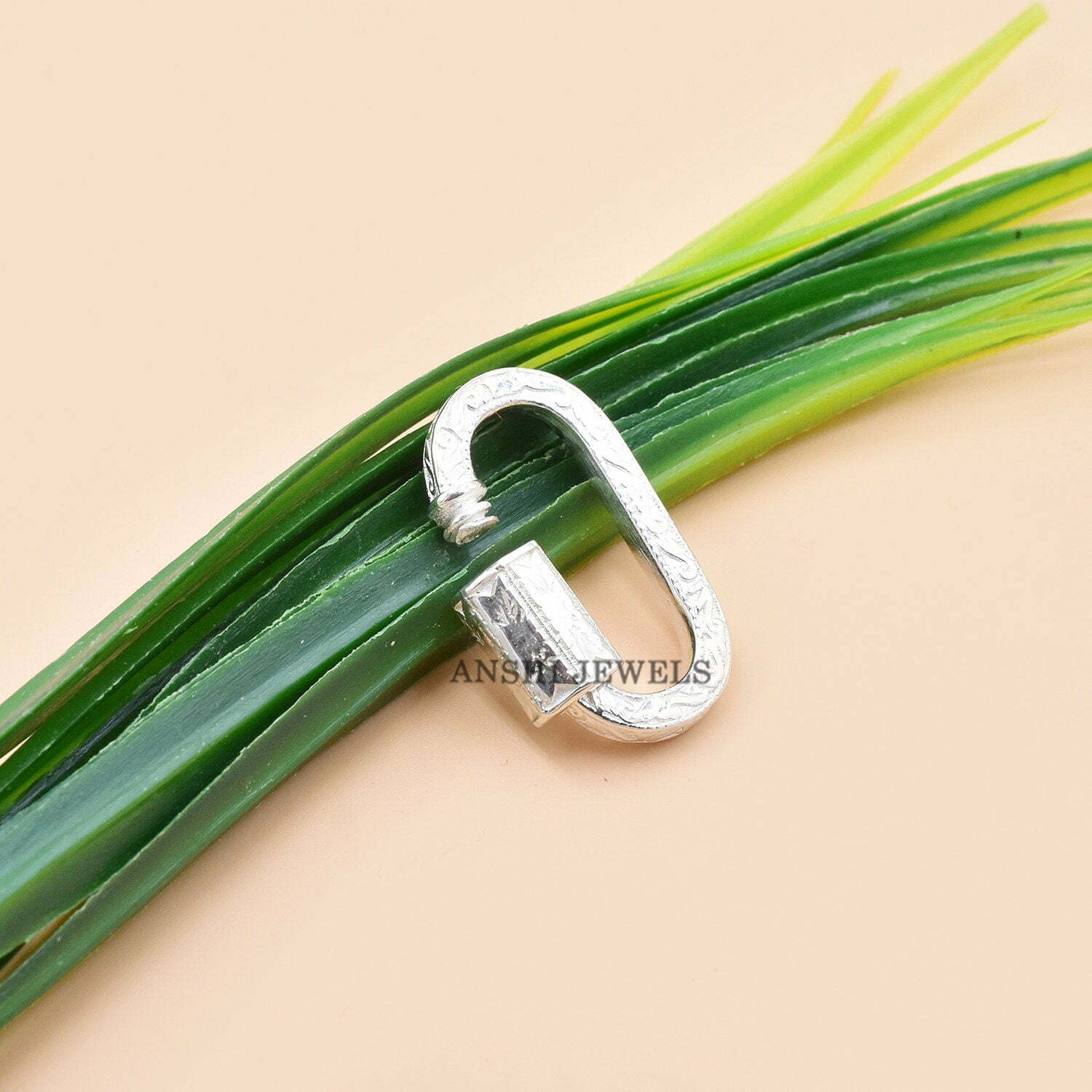 14k Solid Gold Engraving Screw Carabiner Lock - Image 6