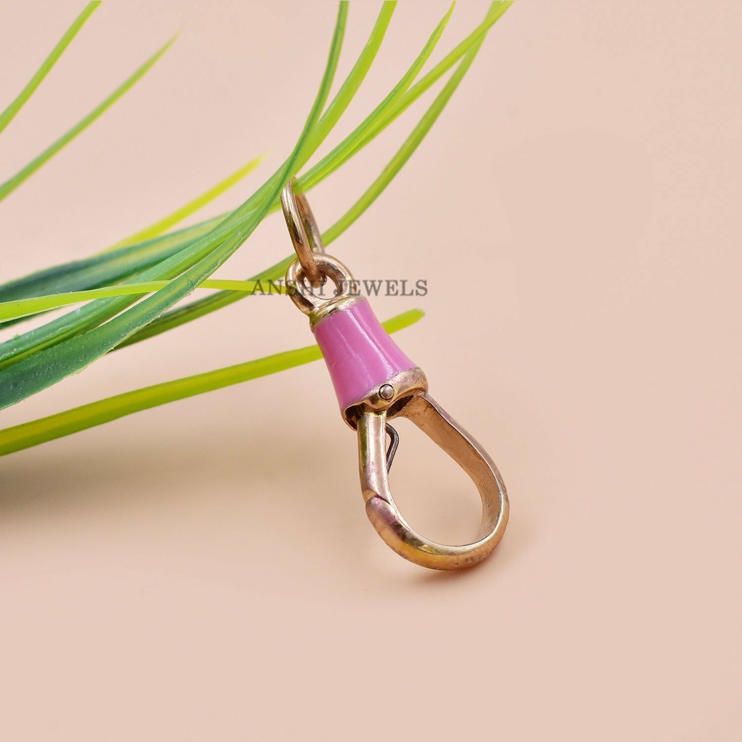 14k Solid Gold Swivel Clasp Lock, Enamel Swivel Clasp Lock, Green Enamel Charm Lock, Connector Swivel Lock - Image 6