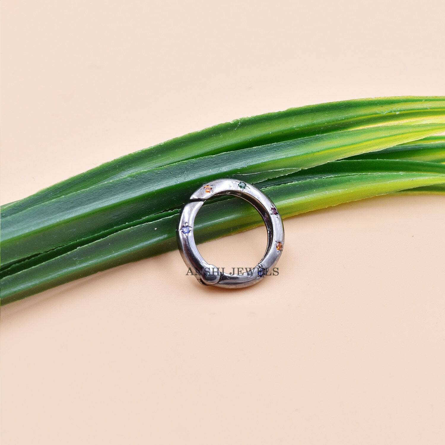 925 Sterling Silver Clasp Lock, Multi Stone Push Lock, Woman Jewelry Connector Spring Lock, Grey Plated Clasp Lock, Gift For Her Jewelry - Image 2