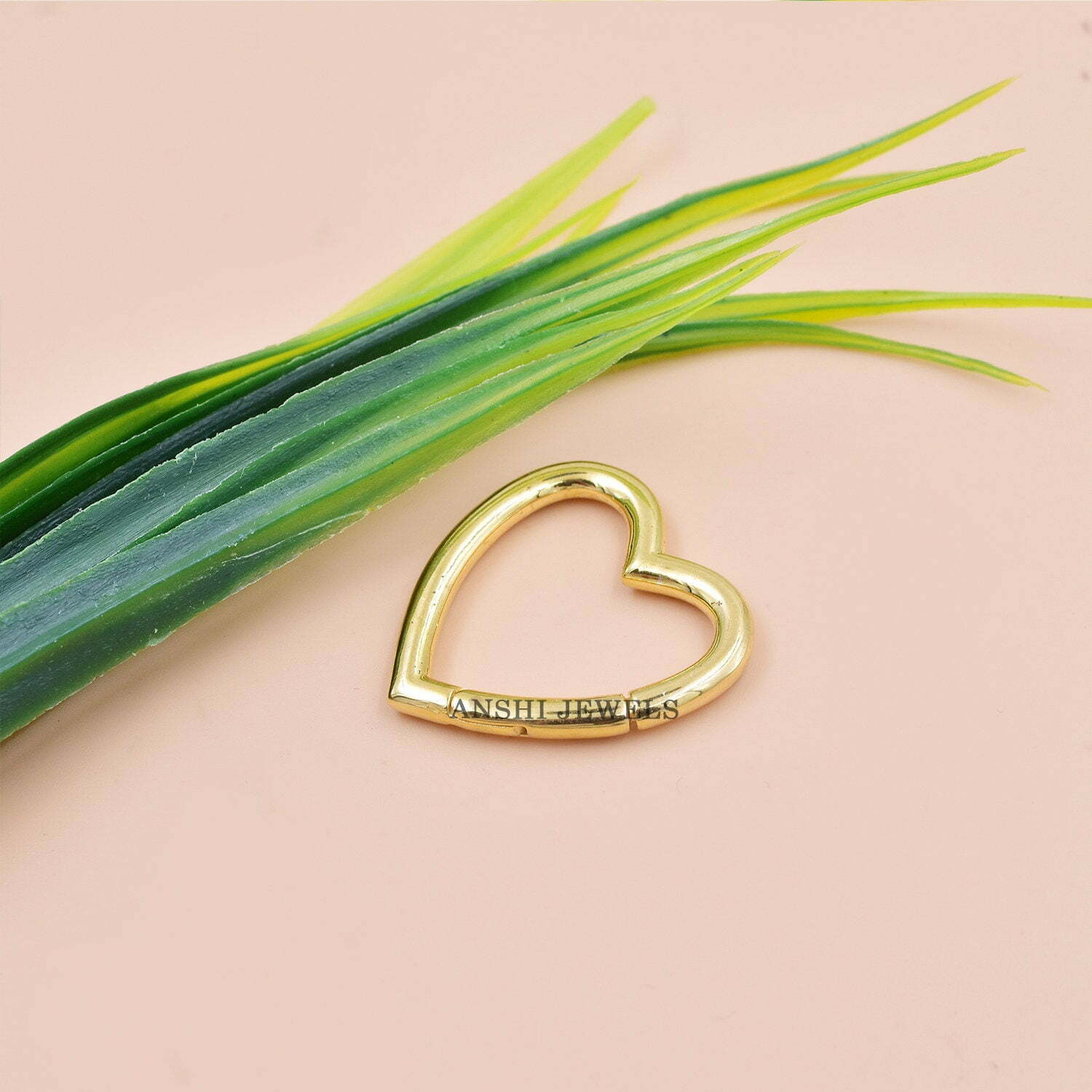 14K Solid Yellow Gold Plated Charm Lock, Single Cut Diamond Heart Charm Lock, Designer Charm Holder Lock - Image 3