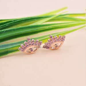 14K Solid Rose Gold Eye Stud Earring, Pink Sapphire Eye Stud Earring, Tragus Helix Piercing Jewelry for Women, Gold Cartilage Stud Earring