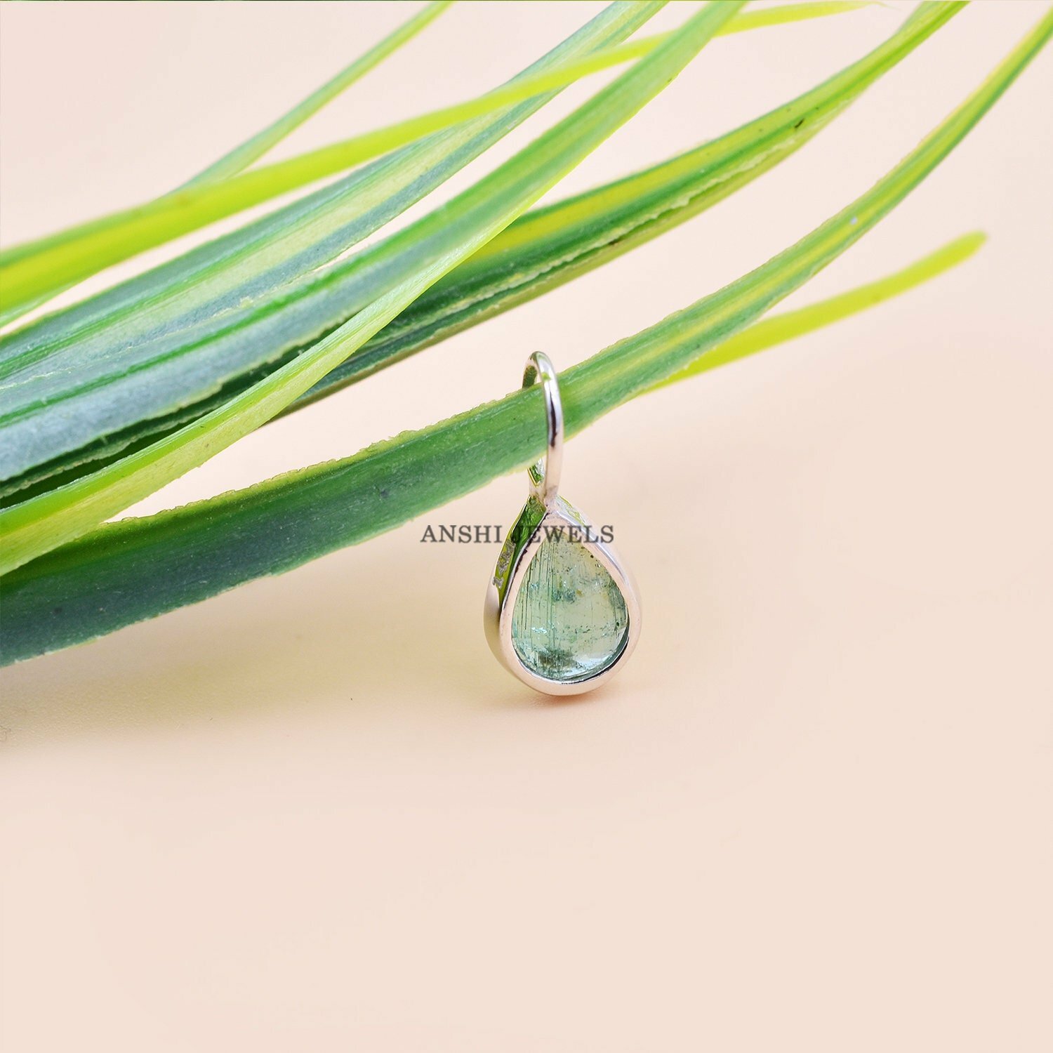 14K Yellow Gold Drop Shape Charm, Pear Cut Emerald Charm Pendant, Woman Mini Gold Charm - Image 5