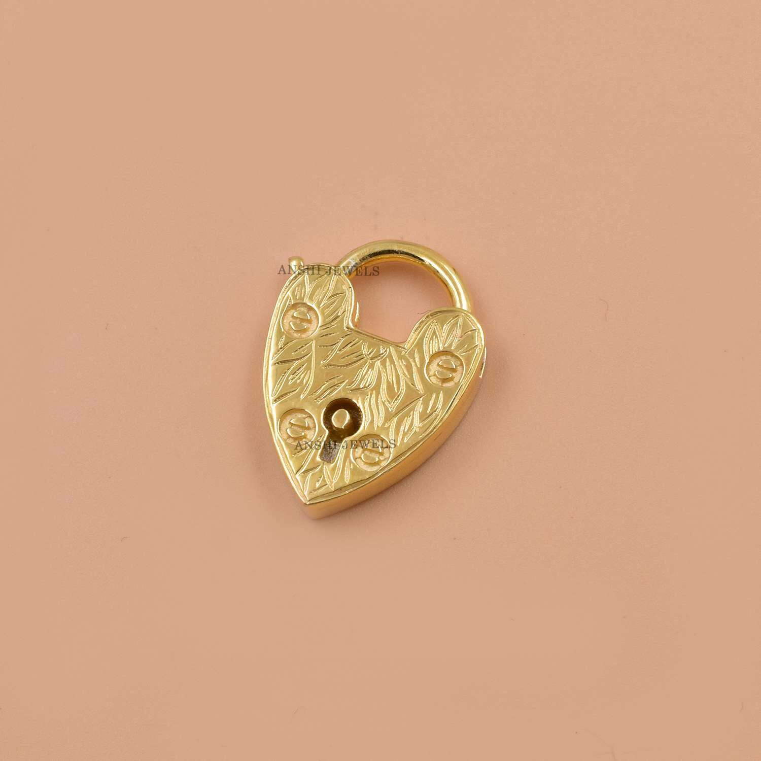 14k Yellow Gold Plated Padlock, Plain Padlock, Carving Padlock, Vintage Padlock,925 Silver Padlock - Image 8