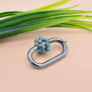 925 Silver Black Oxidized Turquoise Carabiner Lock