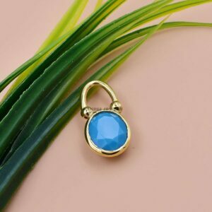 14K Yellow Gold Plated Oval Padlock, Semi Precious Gemstone Padlock, Turquoise Oval Bezel Padlock