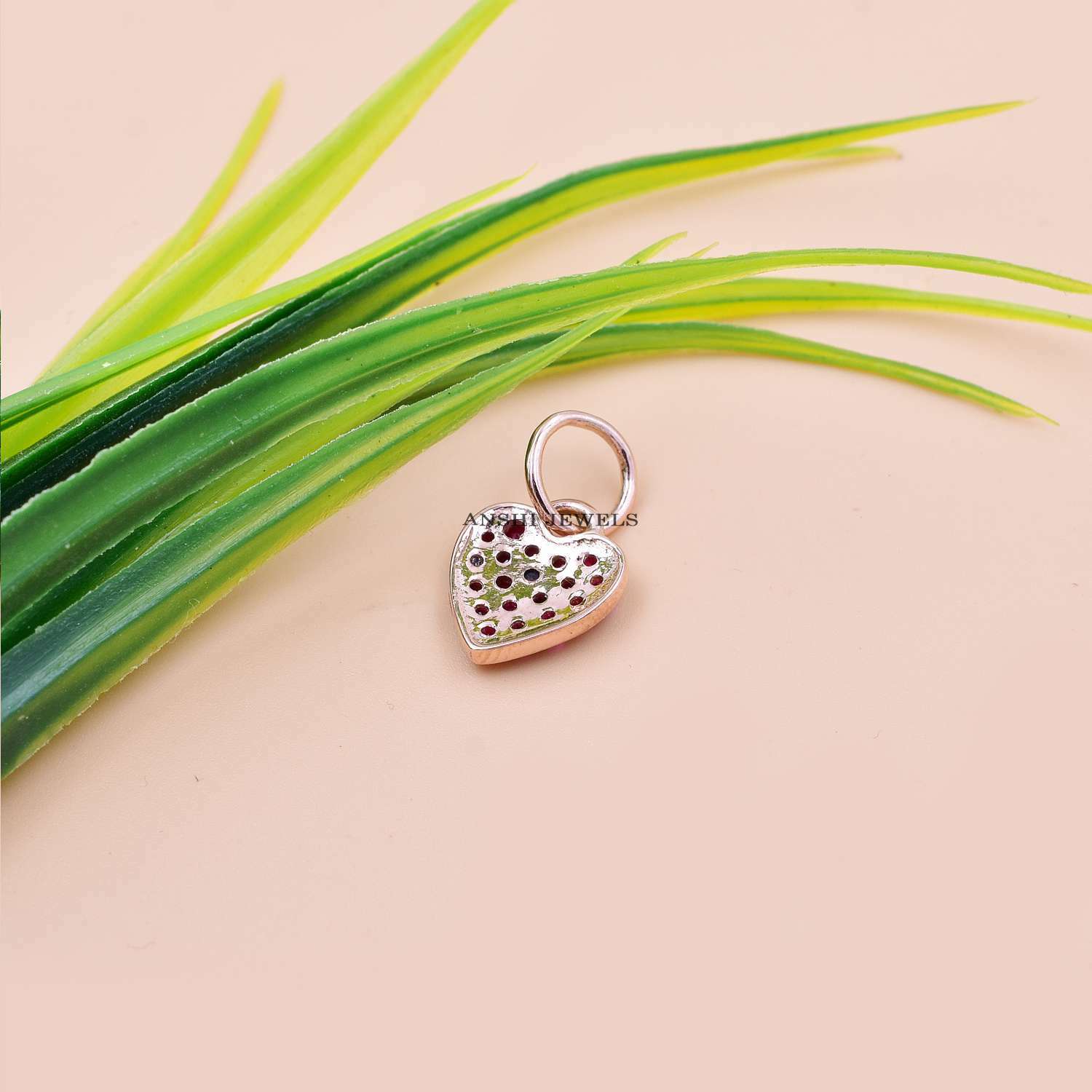 14K White Gold Heart Charm, Pink Sapphire Heart Charm, Woman Mini Heart Charm Pendant - Image 4