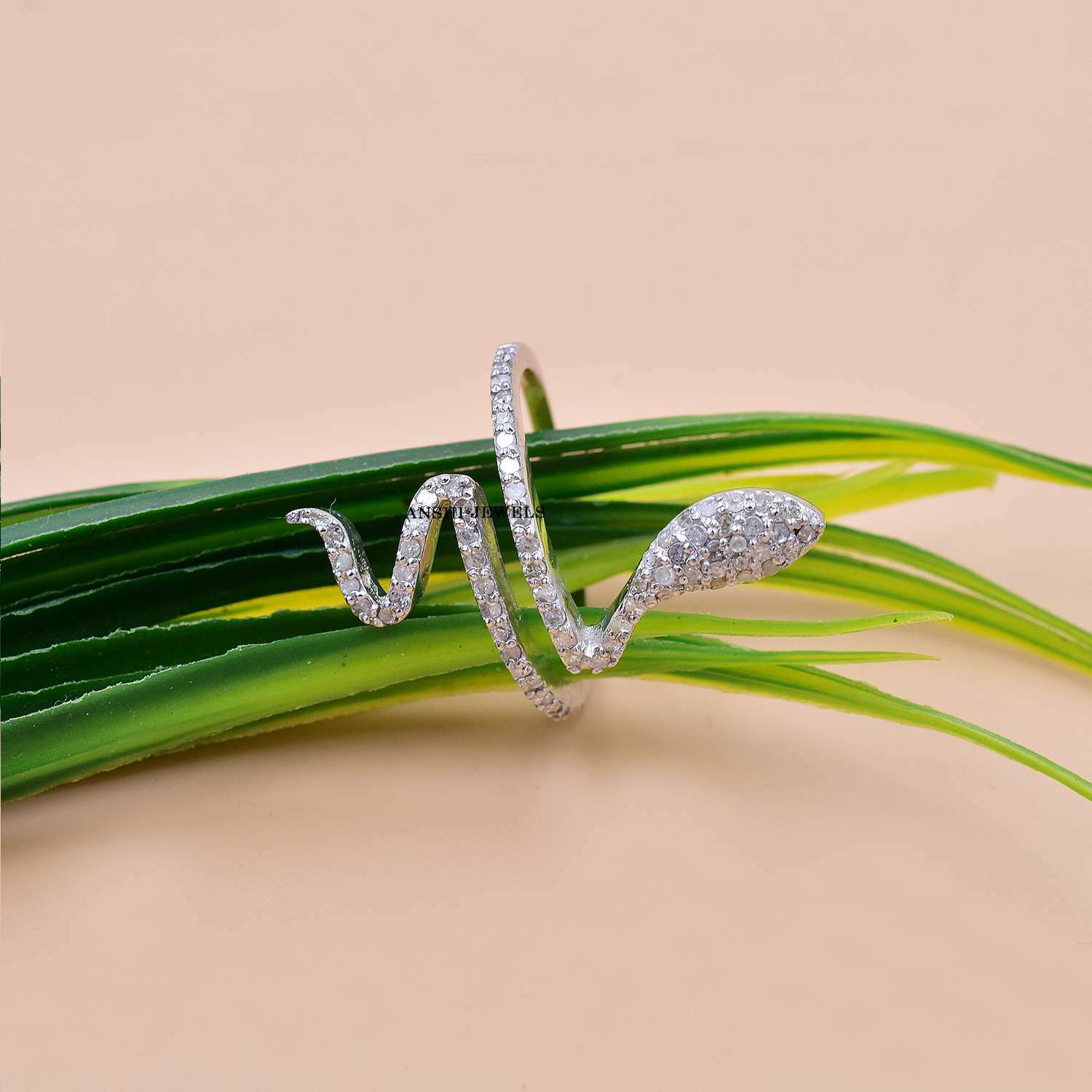 925 Silver Snake Ring, Pave Diamond Snake Ring, Diamond Snake Ring, Wholesale Snake Ring - Image 3