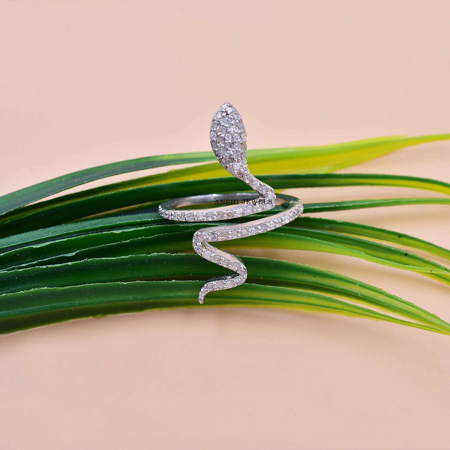 Pave Diamond Snake Ring