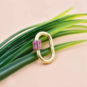 14K Yellow Gold Plated Pink Sapphire Carabiner