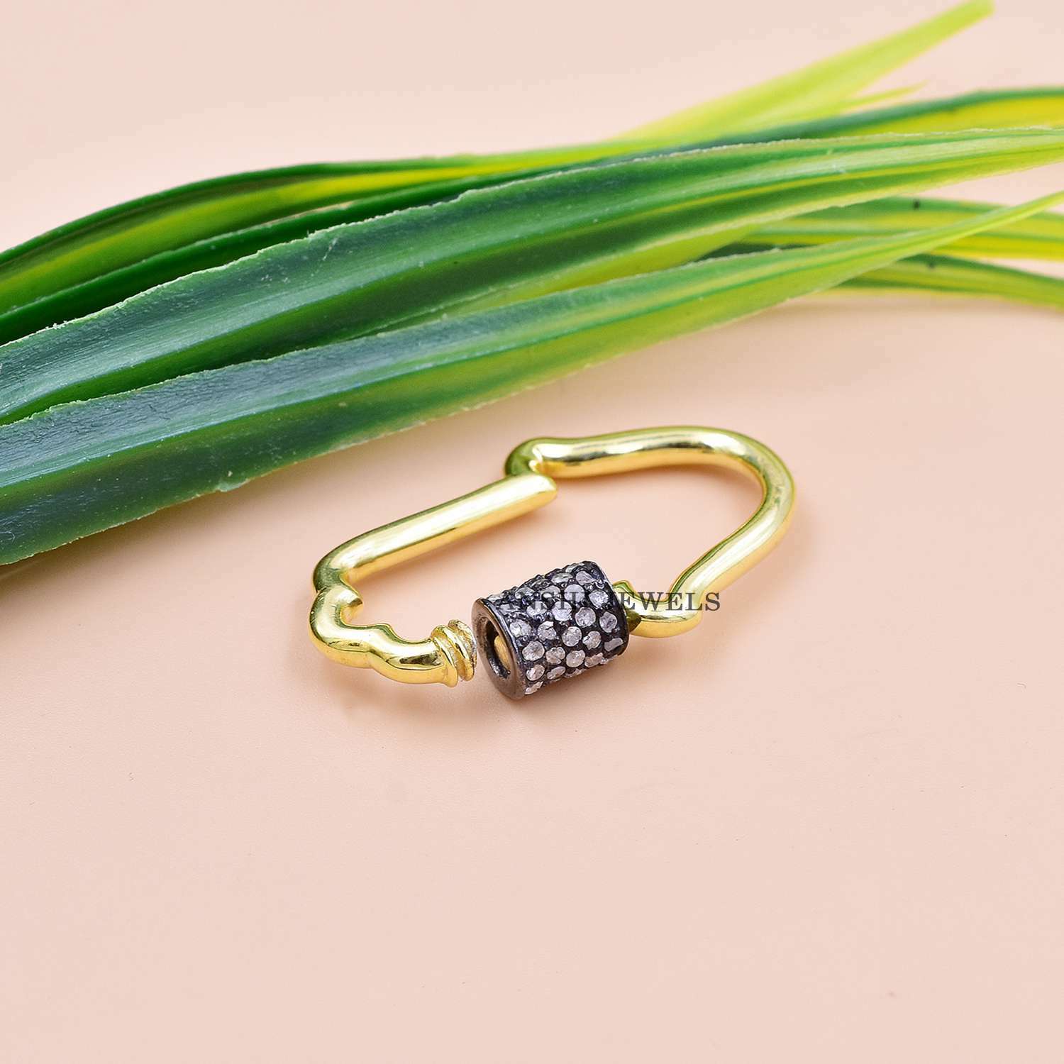 14K Yellow Gold Plated Hamsa Carabiner Lock - Image 3