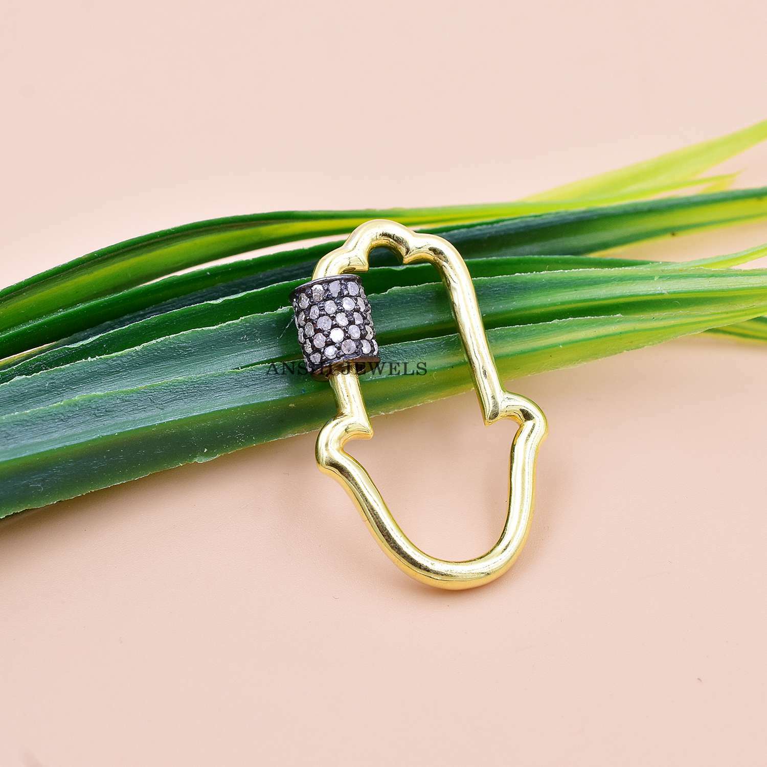 14K Yellow Gold Plated Hamsa Carabiner Lock