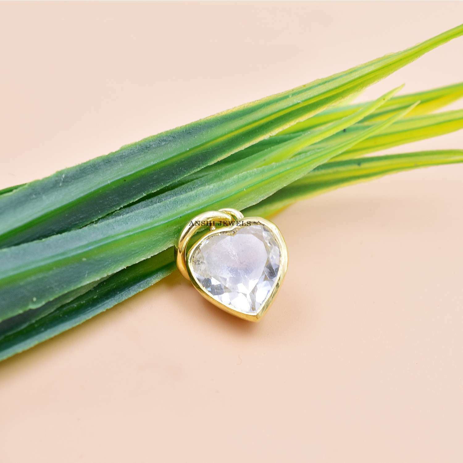 14K Yellow Gold Plated Heart Charm, White Topaz Heart Charm Pendant, Mini Heart Charms Pendant Jewelry - Image 4
