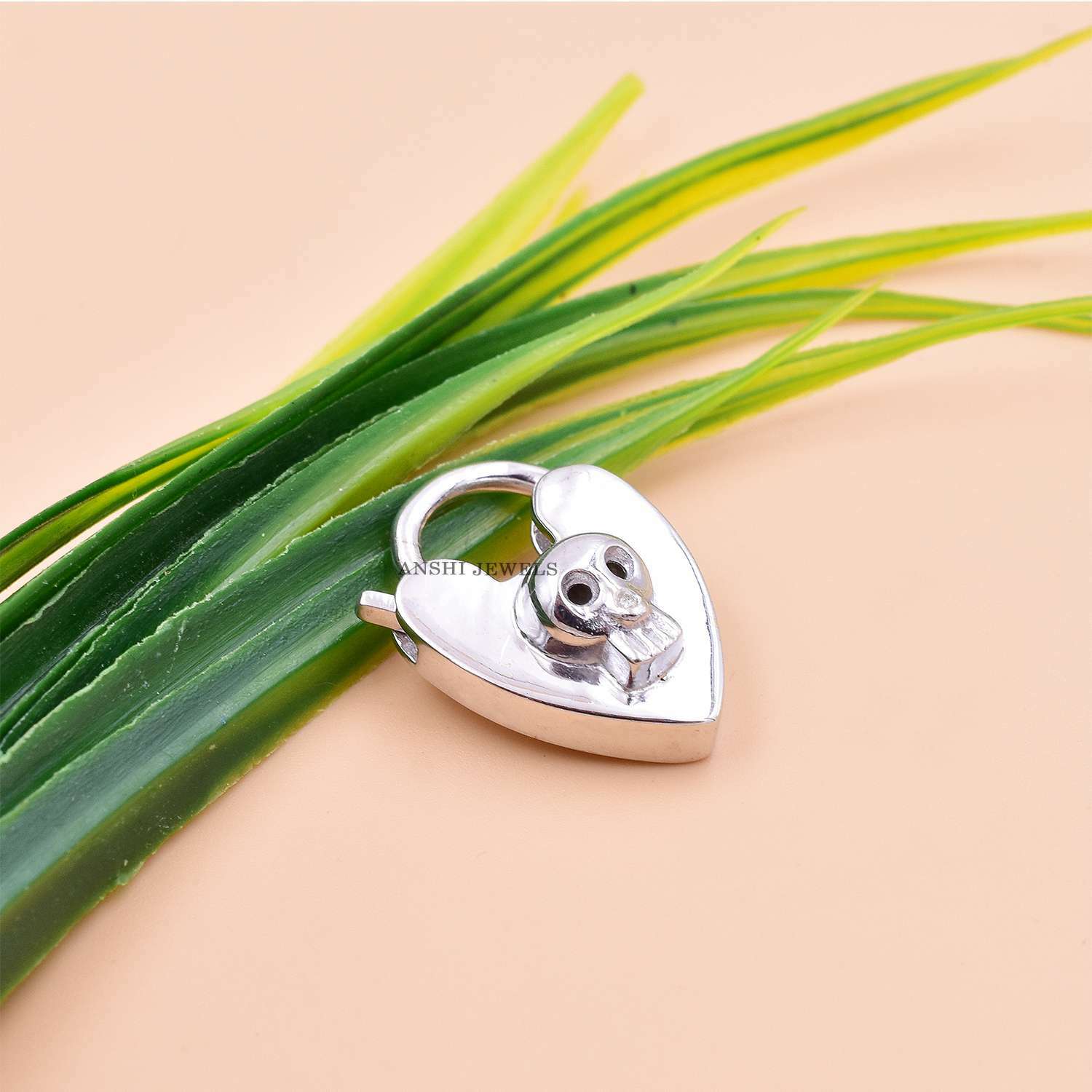 Natural Silver Skull Padlock, Skull Padlock, 925 Silver Padlock, Jewelry Connector Oval Padlock - Image 4