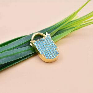 14K Yellow Gold Plated Padlock, Turquoise Padlock, One Side Openable Padlock, 925 Silver Padlock Pendant