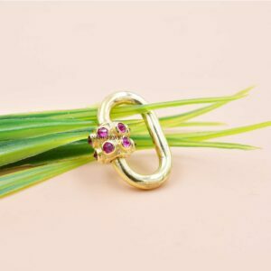 14K Yellow Gold Carabiner Pink Sapphire Lock